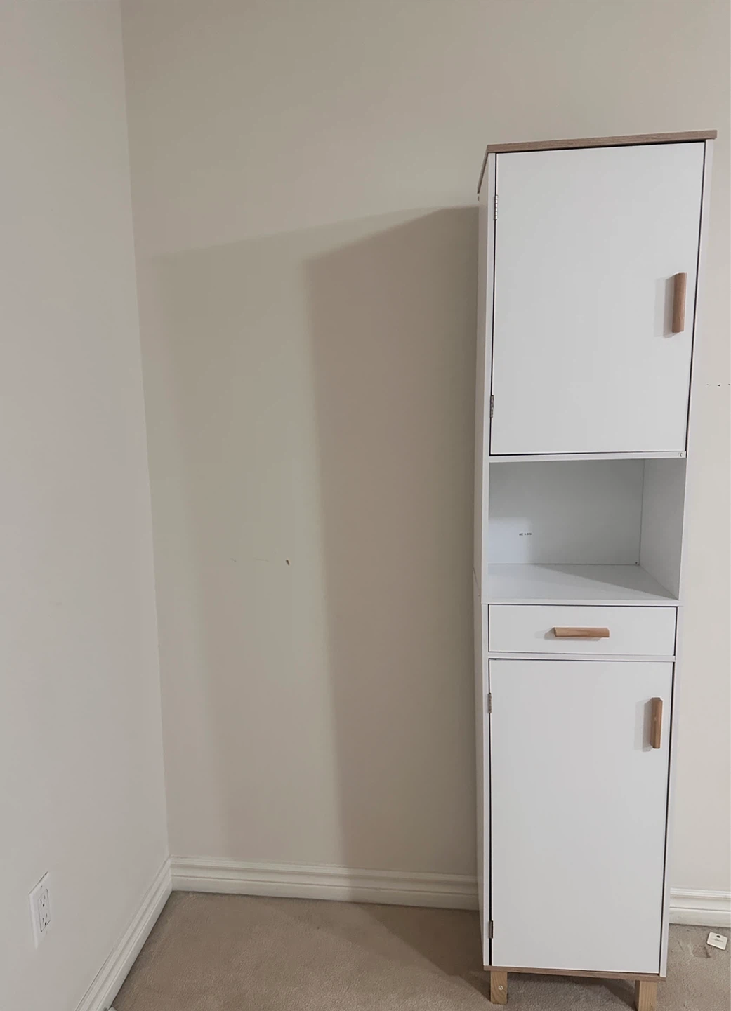 White Storage Cabinet with Wooden Handles