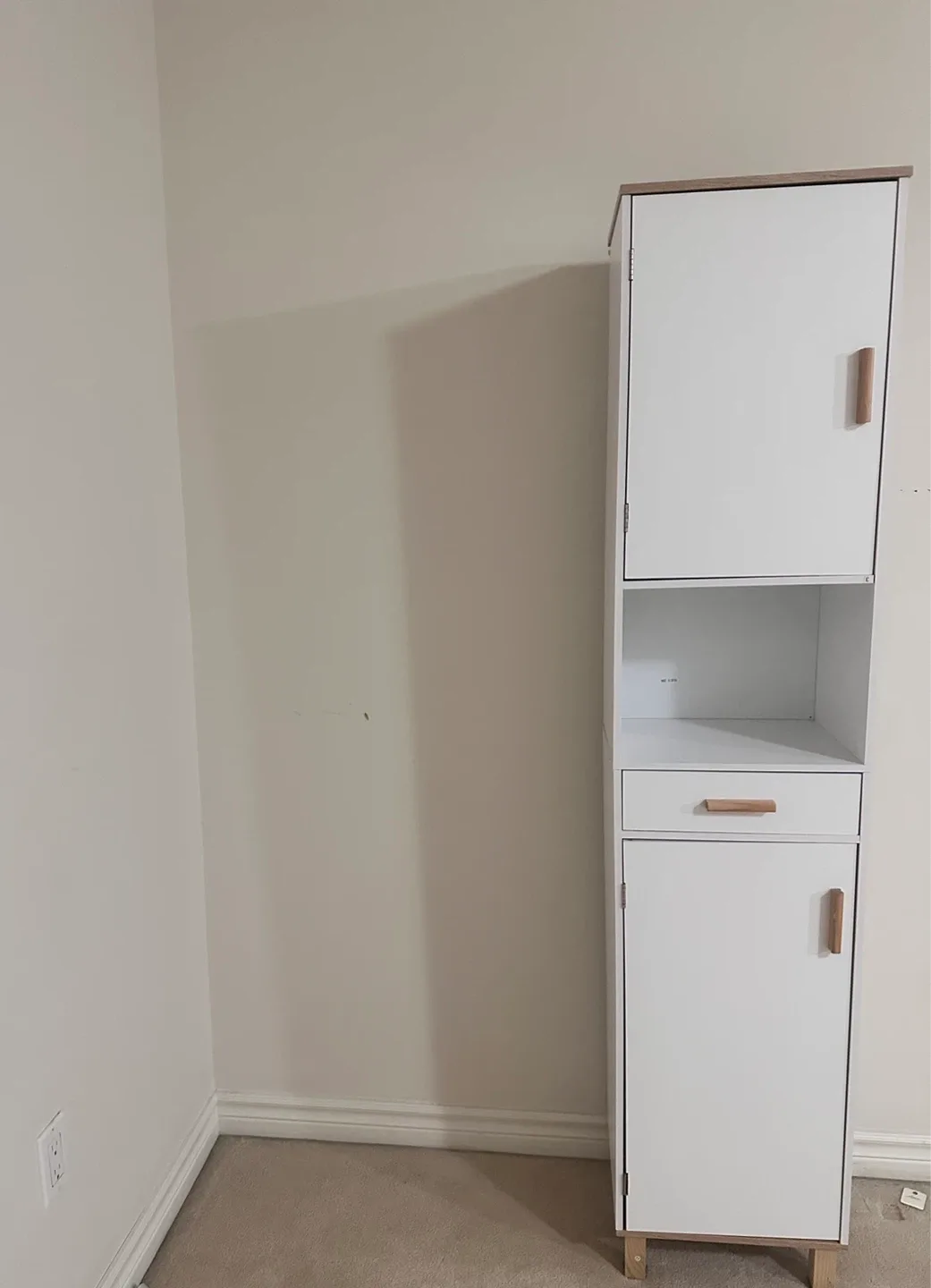 White Storage Cabinet with Wooden Handles