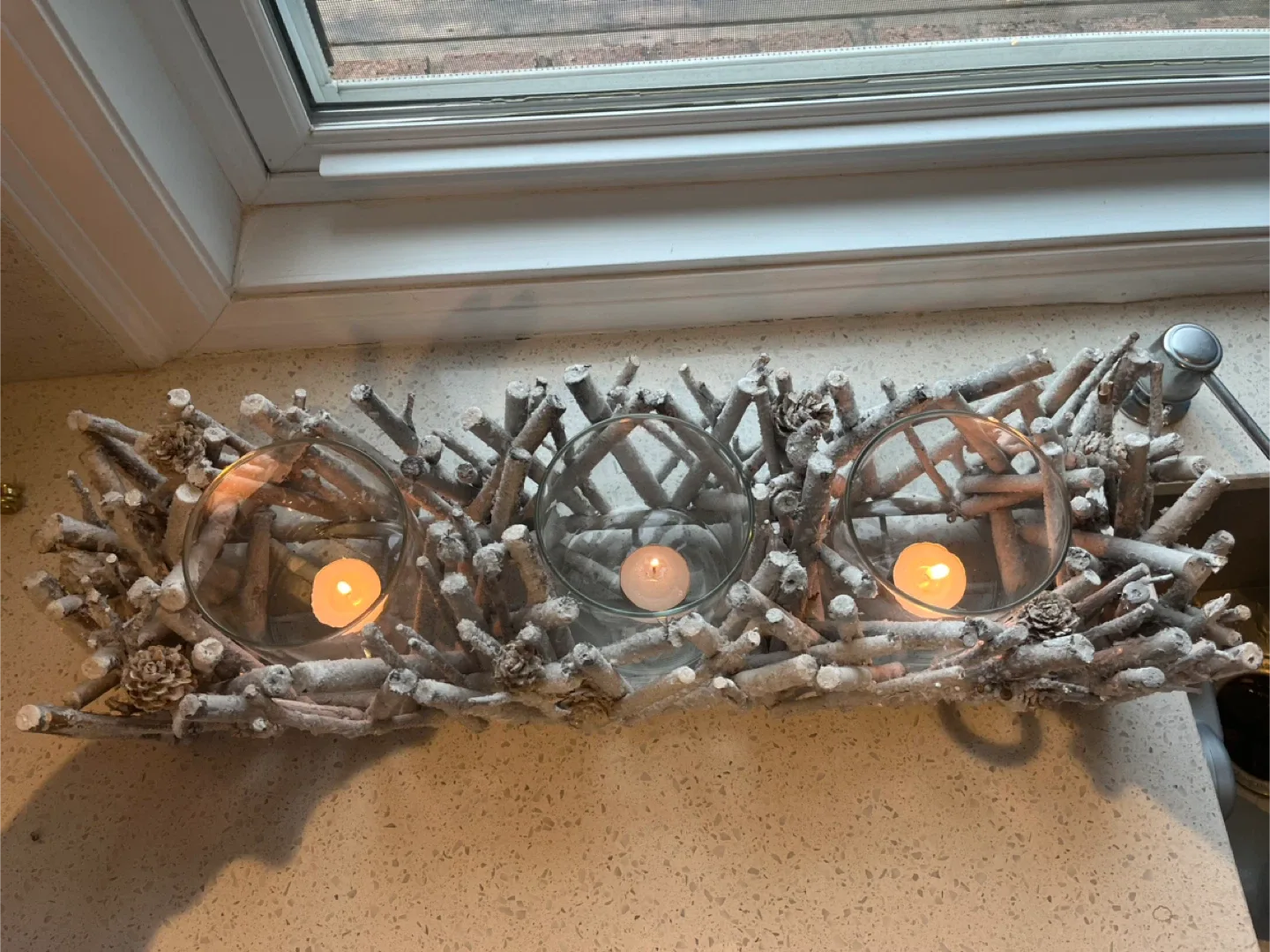 Rustic Candle Holder w/ 3 large glass holders