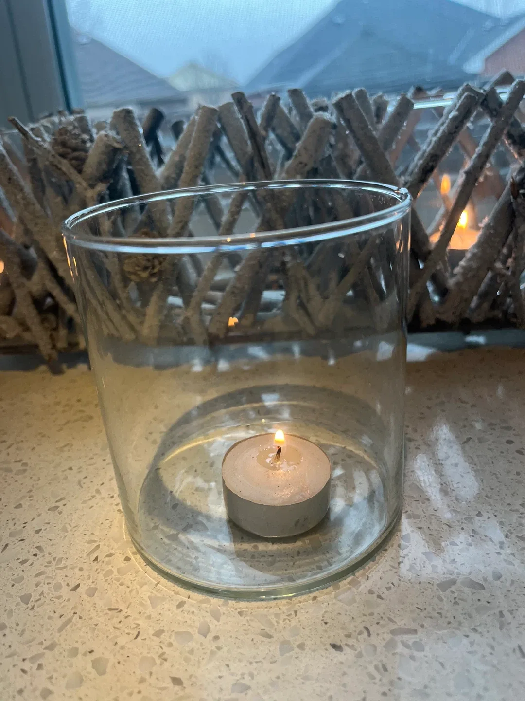 Rustic Candle Holder w/ 3 large glass holders image indicator(3)