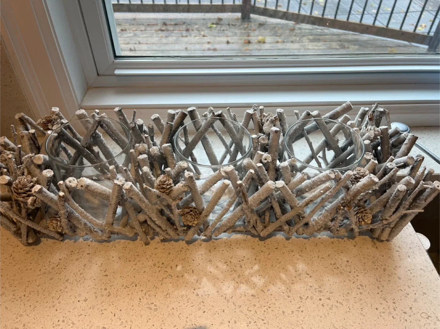 Rustic Candle Holder w/ 3 large glass holders image indicator(4)