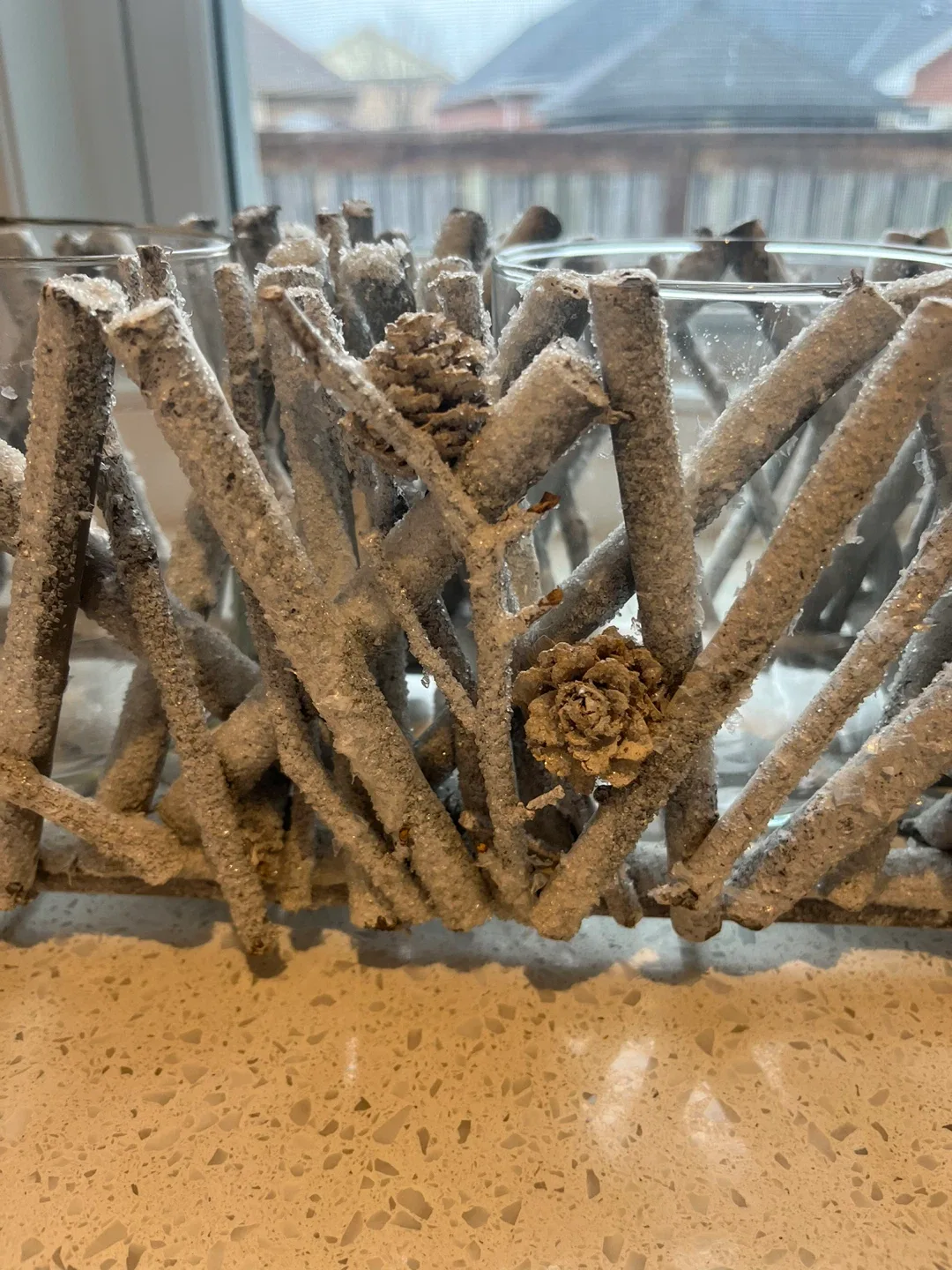 Rustic Candle Holder w/ 3 large glass holders image indicator(5)