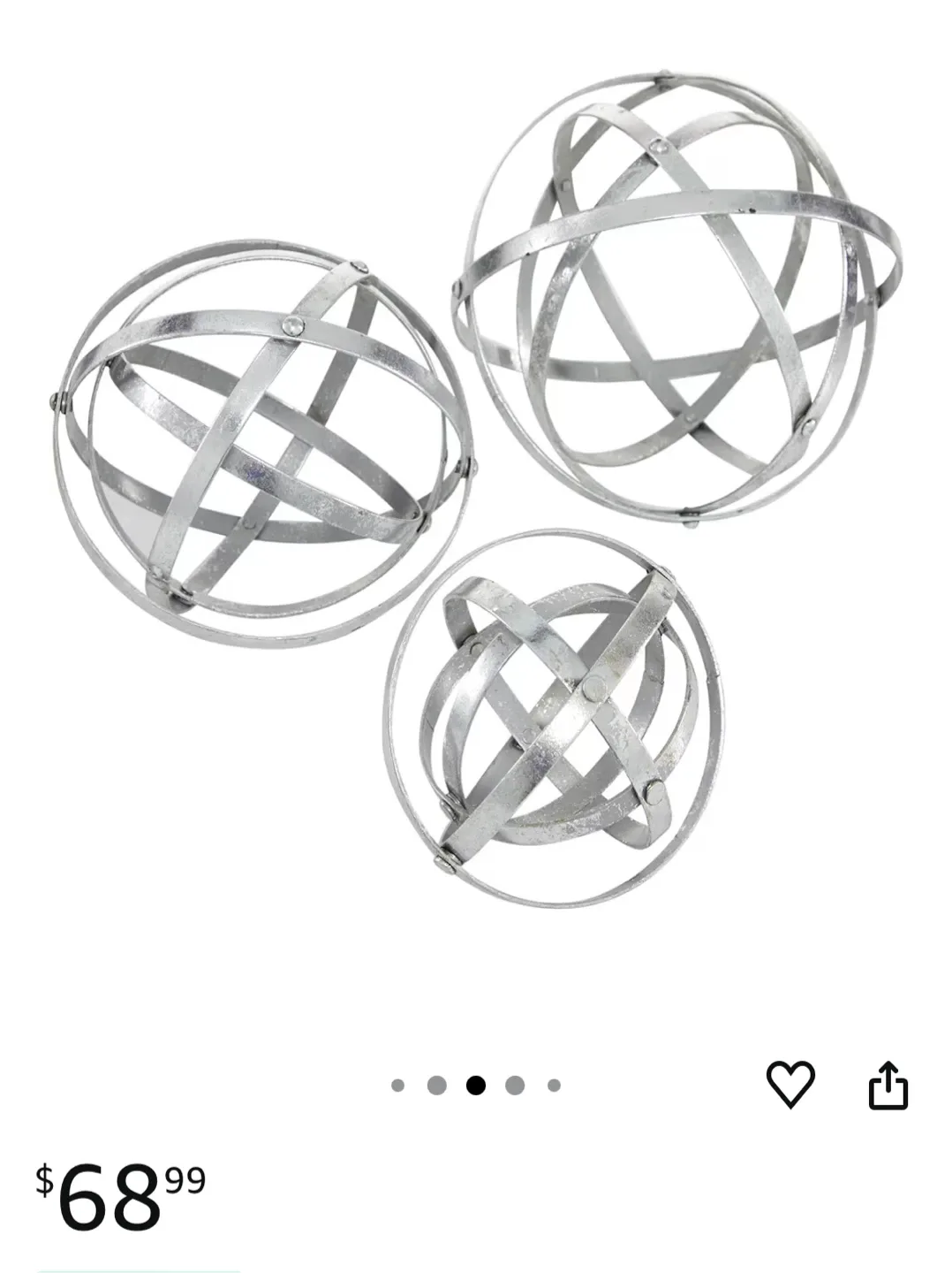 Set of 3 Silver Metal Decorative Spheres image indicator(2)