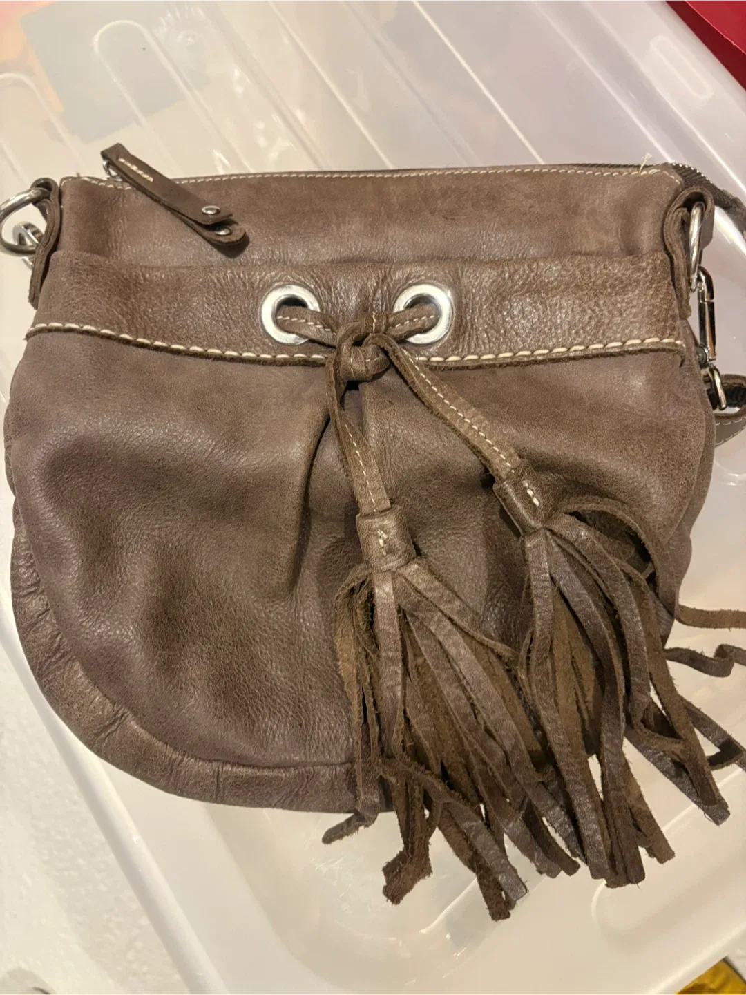 Roots Brown Leather Crossbody Bag