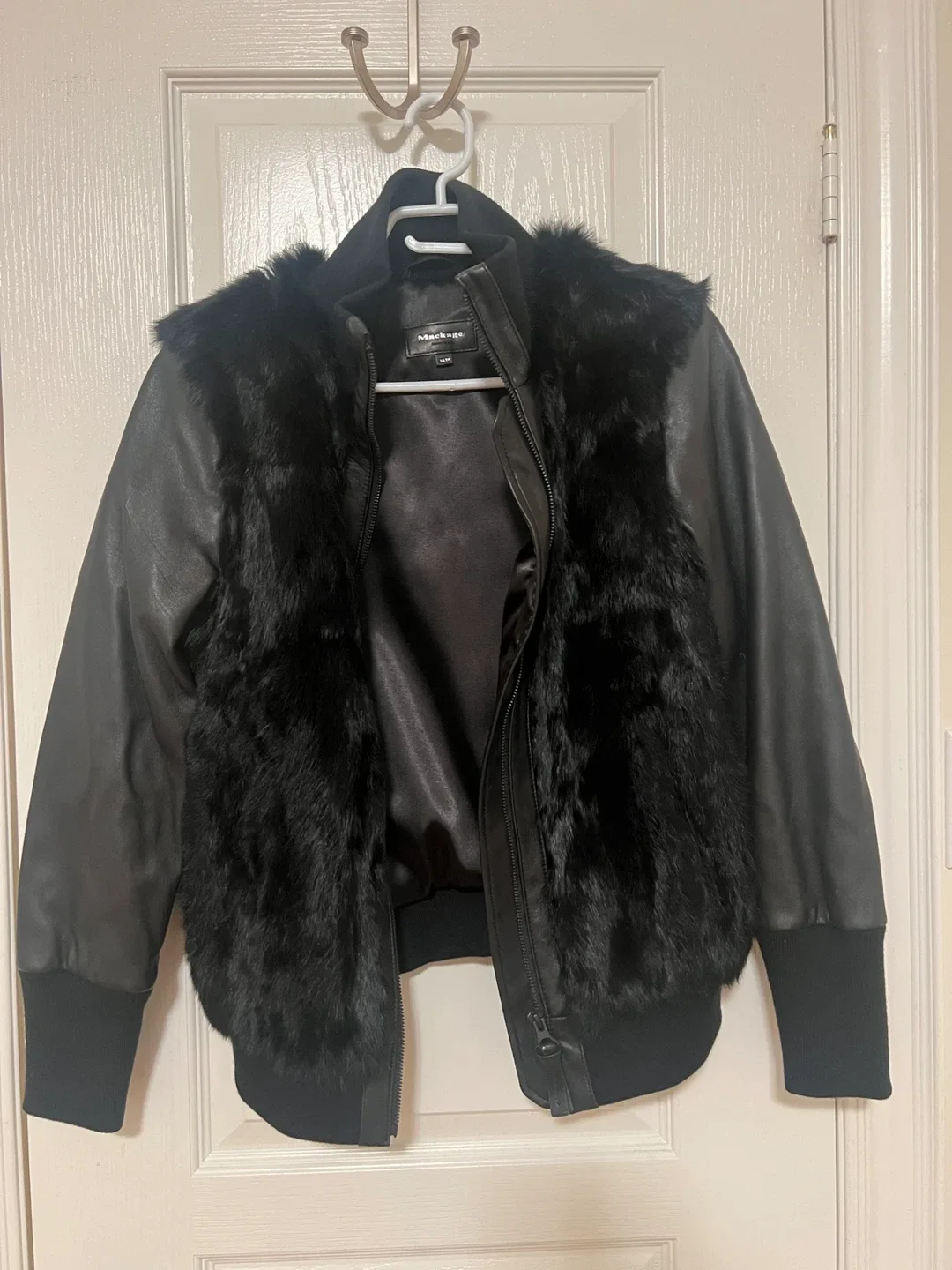 Mackage Black Leather & Fur Jacket, Size XS