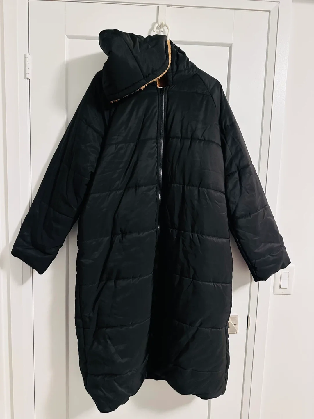 NEW - Long Black Puffer Winter Jacket with Faux Fur Lining