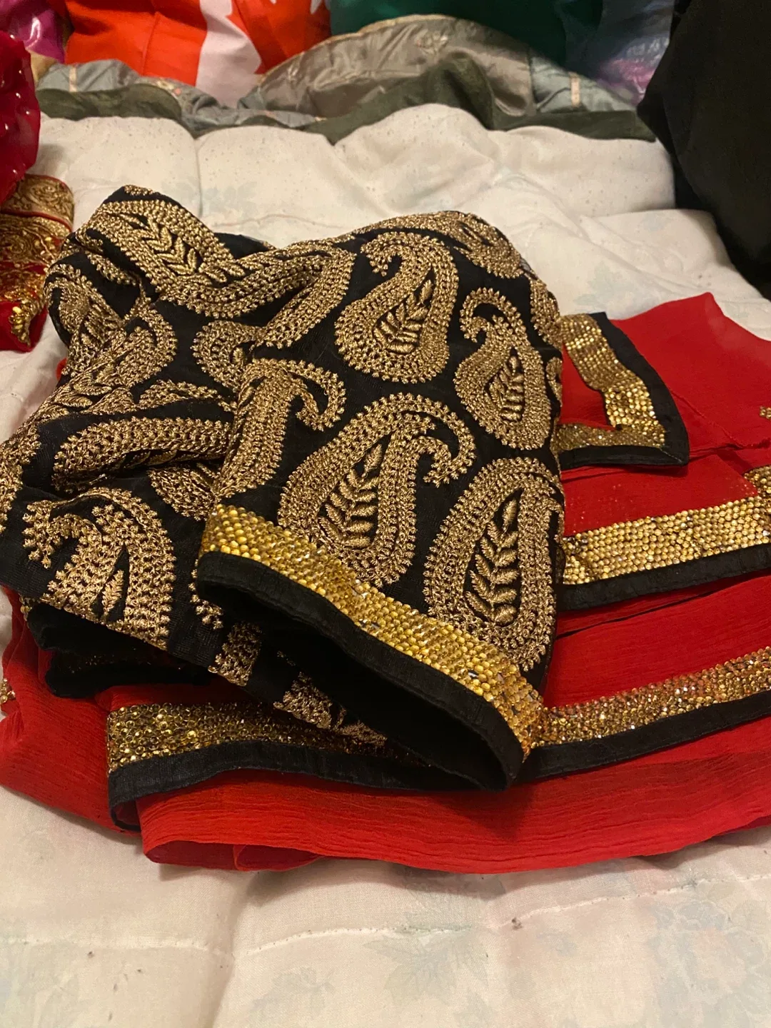 Red and Gold Embroidered Saree
