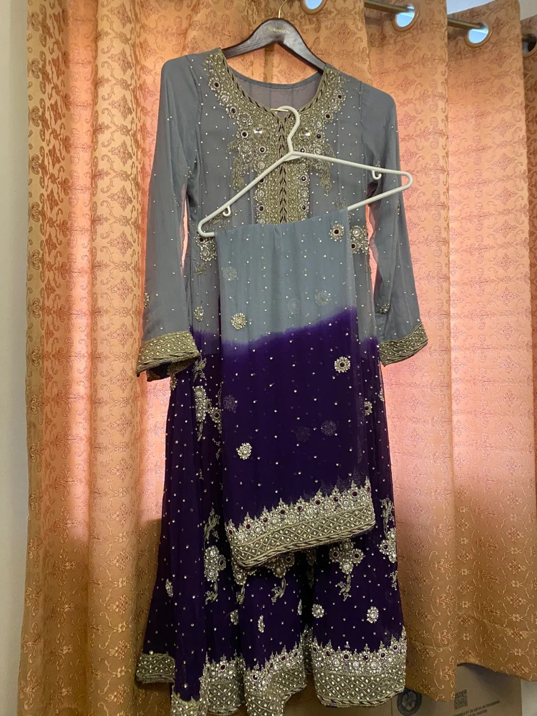 Grey & Purple Embroidered Dress image indicator(2)