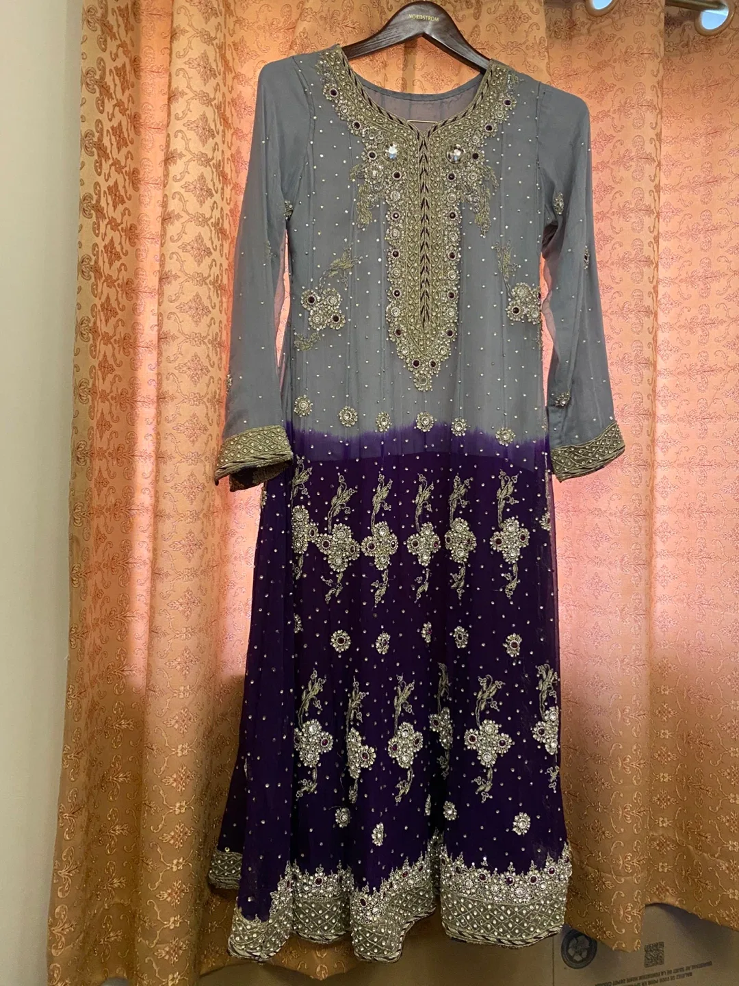 Grey & Purple Embroidered Dress