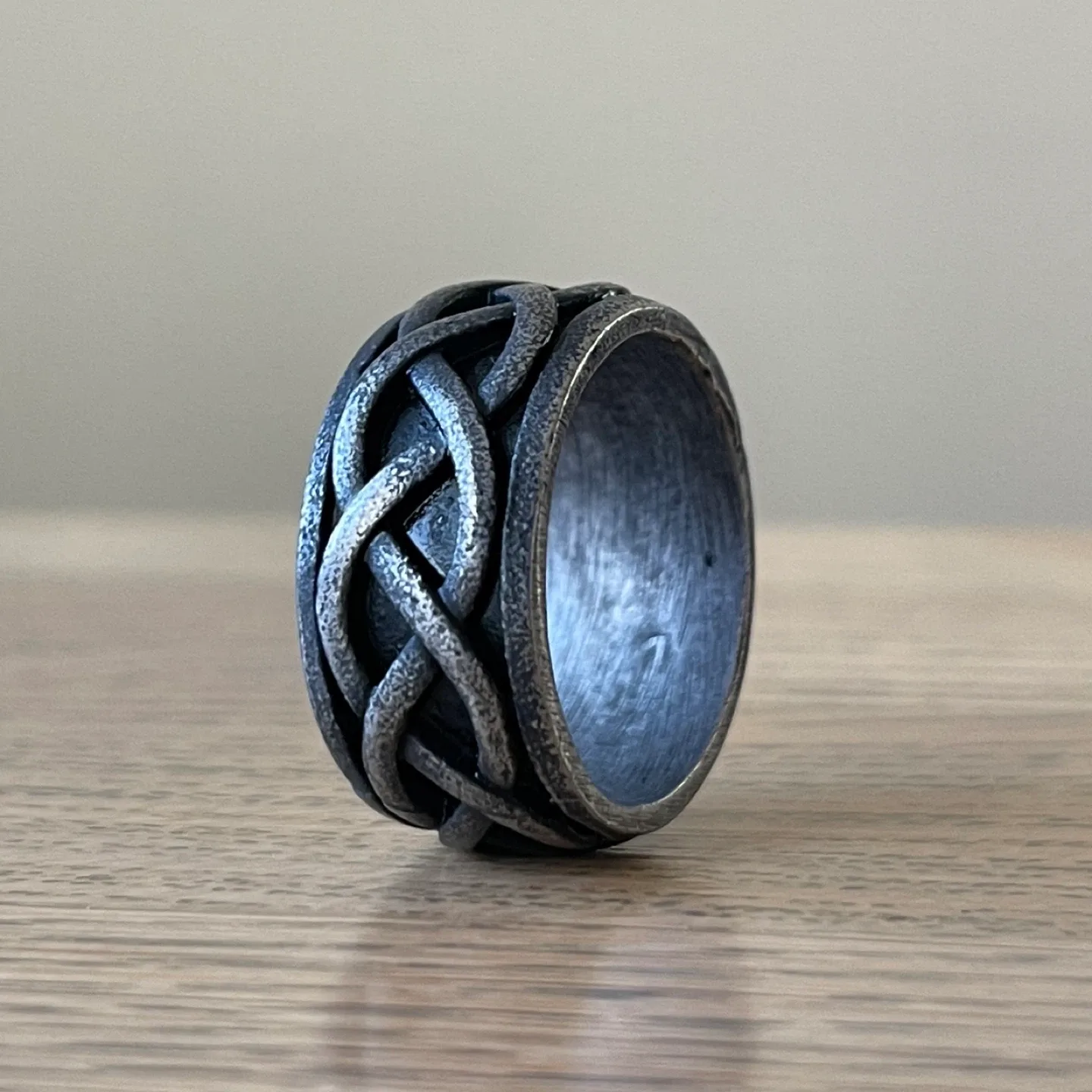 Oxidized Interwoven Celtic knot titanium ring (size 13.5)