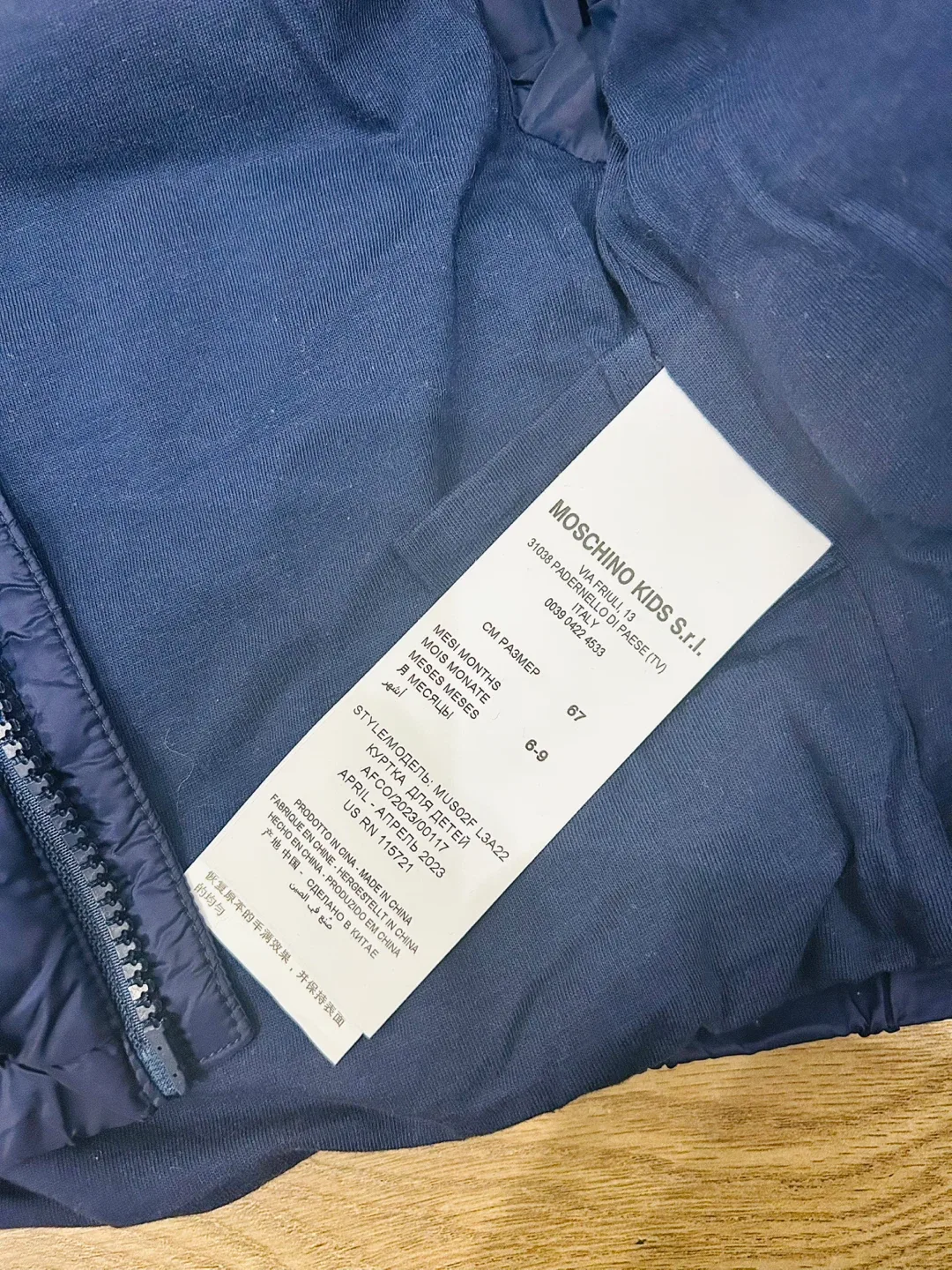 Moschino Kids S.r.l. Blue Puffer Jacket, Size 6-9 Months image indicator(3)