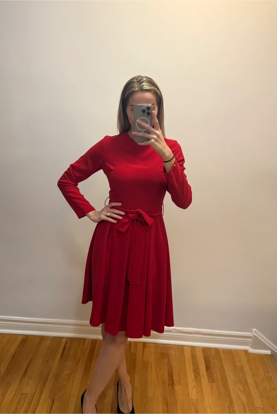 Red Fit & Flare Dress with Belt