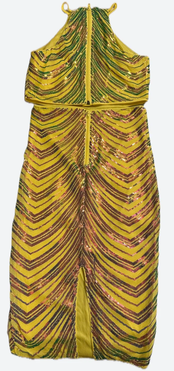 Yellow Sequin Halter Top & Skirt Set image indicator(4)