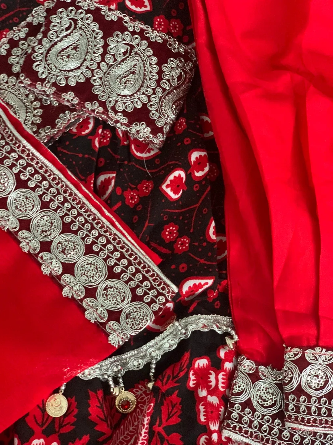 Red & Black Embroidered Dress