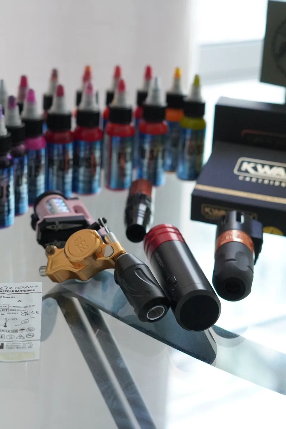 5 Tattoo machines Cheyanne, Bishop, inks, cartridges, acc