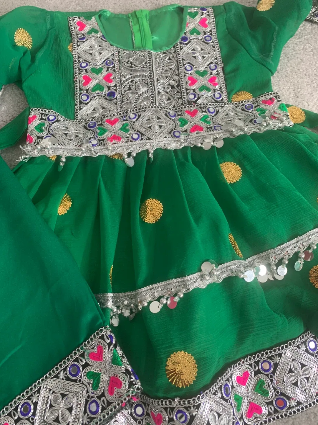 Green Afghan Kids Dress image indicator(2)