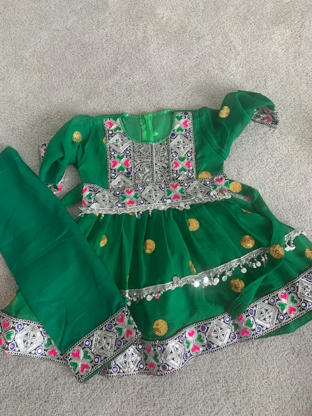 Green Afghan Kids Dress image indicator(3)