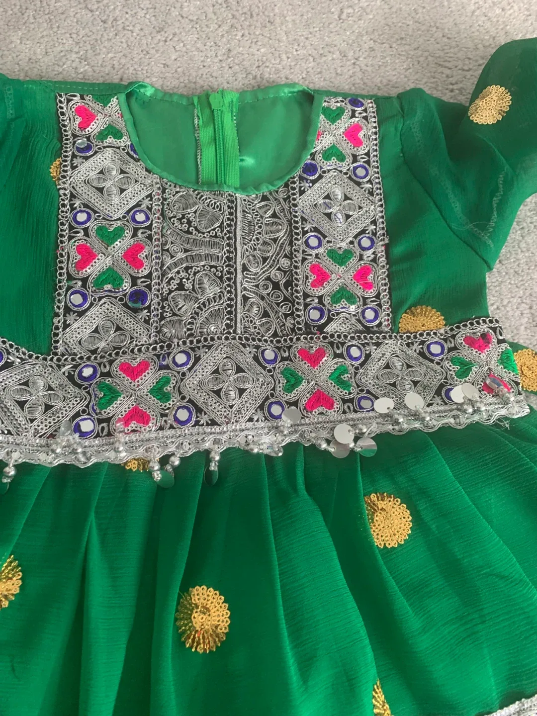 Green Afghan Kids Dress