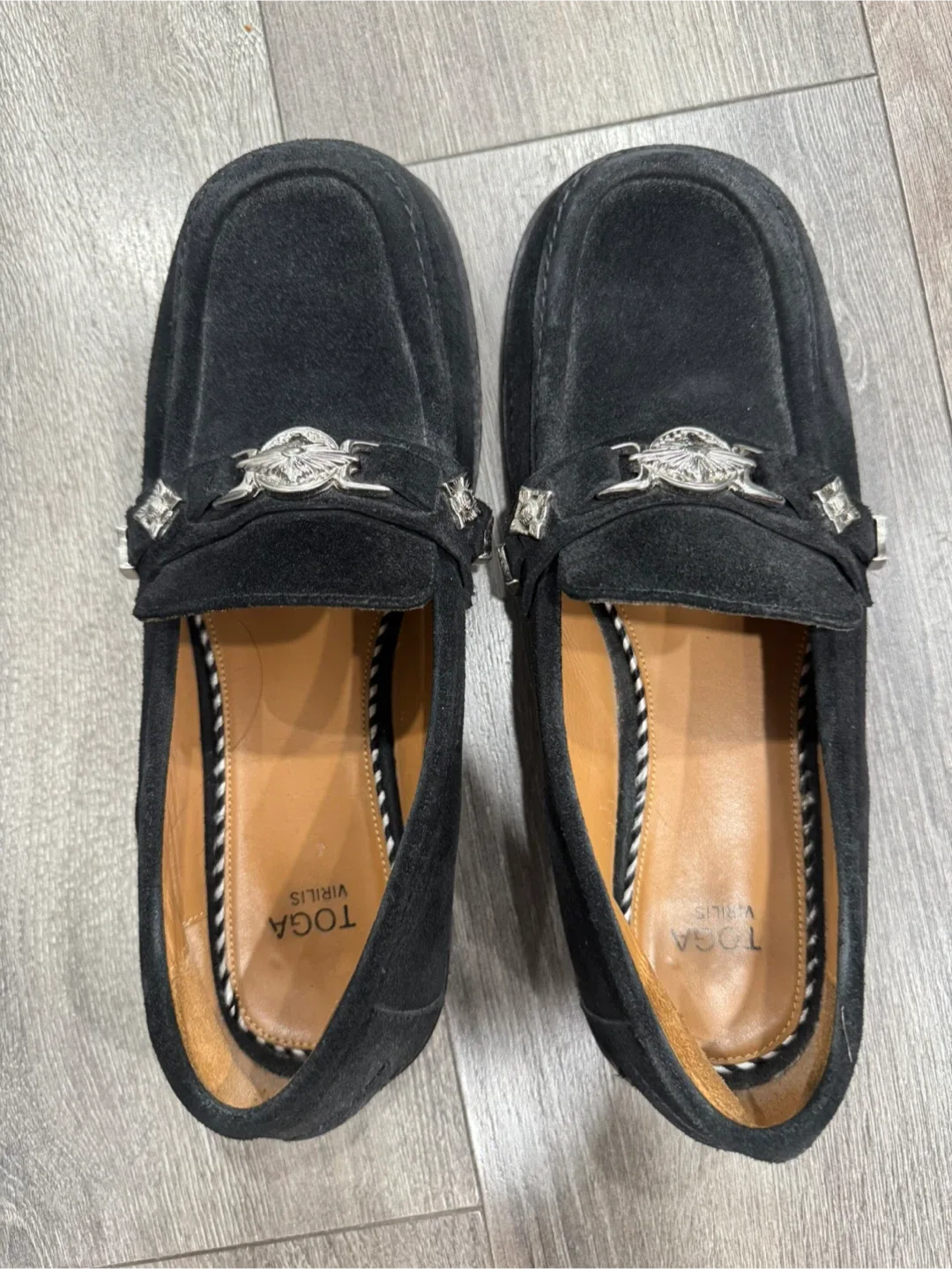 Toga Virilis Black Suede Loafers Size 43