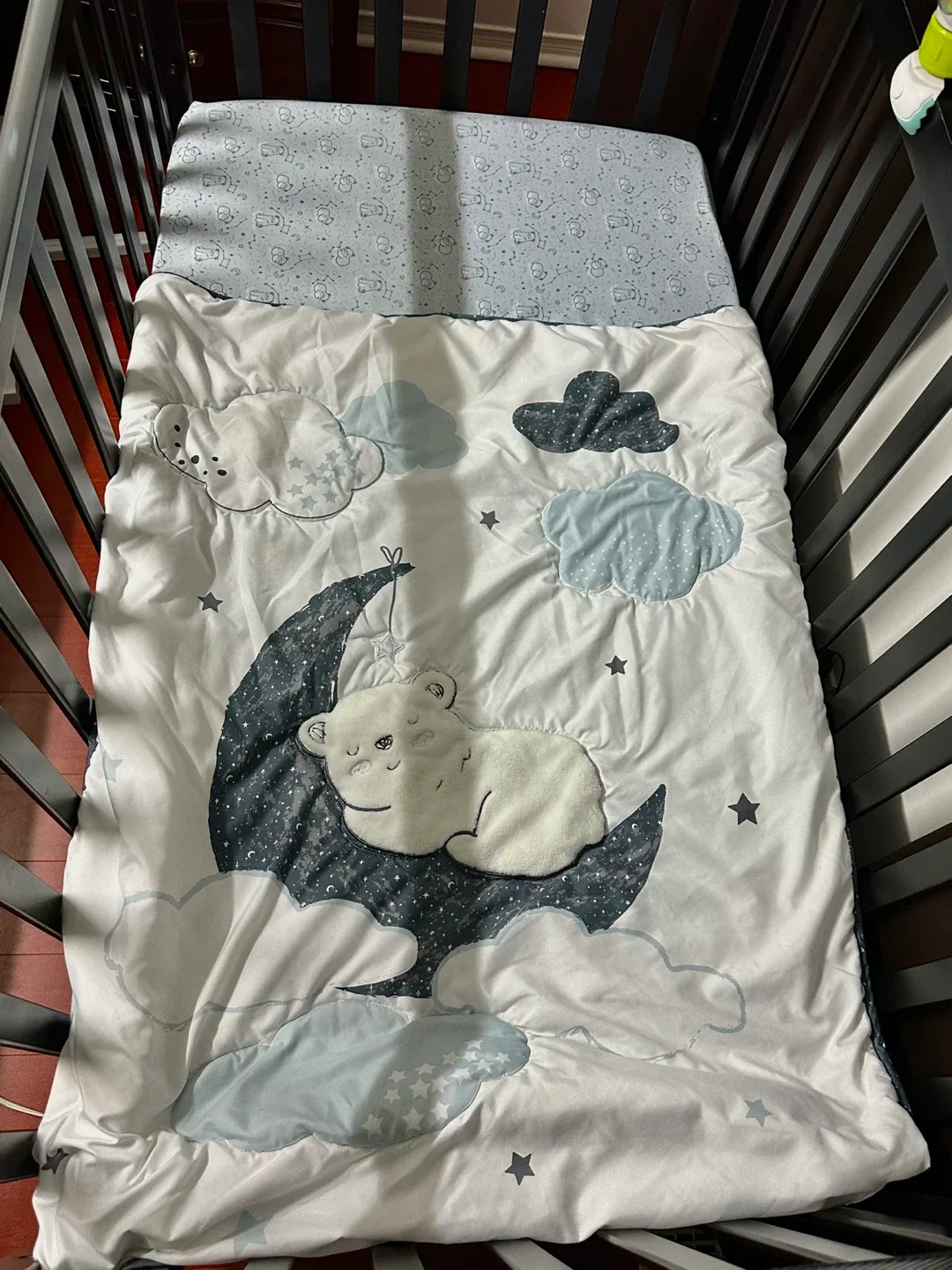 Baby Crib in black with Mattress, Bedding set & Mobile image indicator(2)