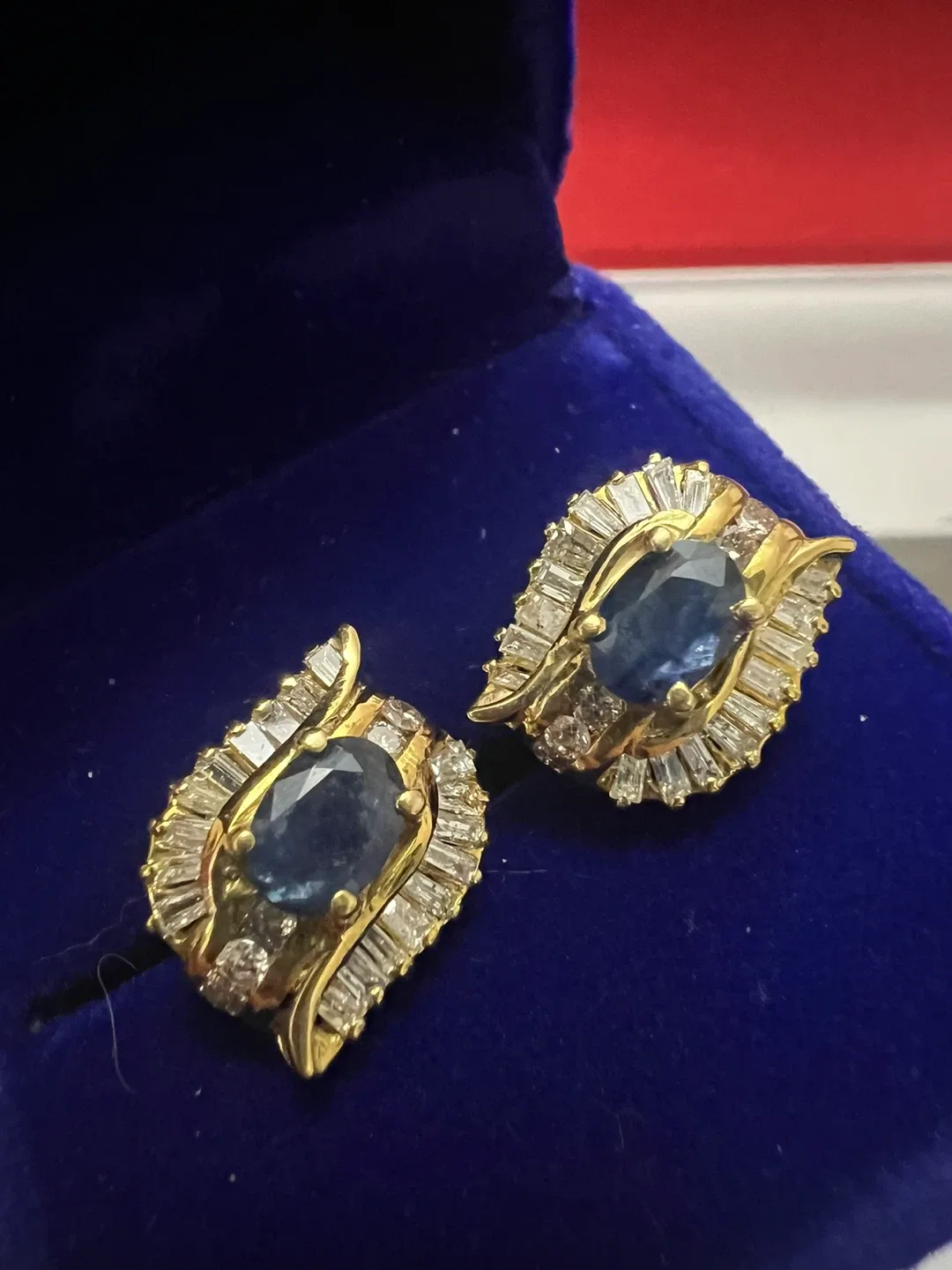 14 k Sapphire & Diamond Gold Earrings