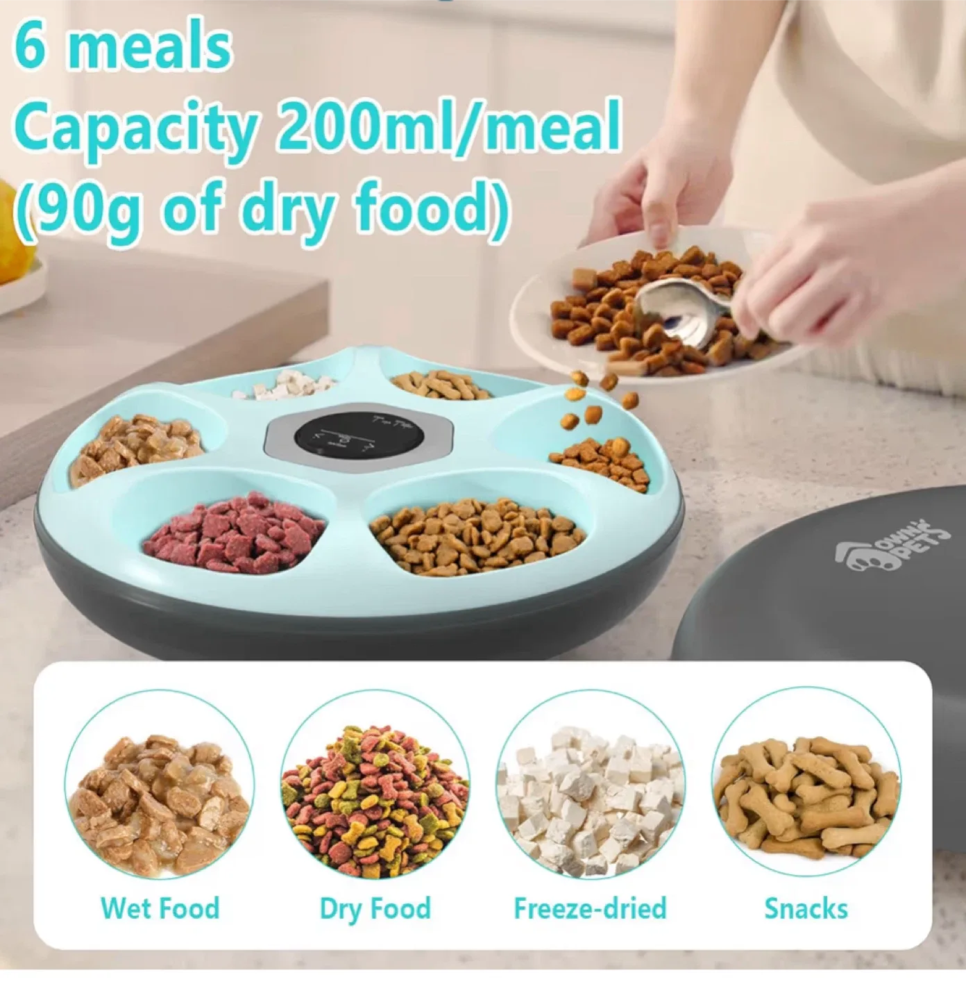 Pet automatic feeder - cat - dog - dry / wet food - 6-Meal image indicator(3)