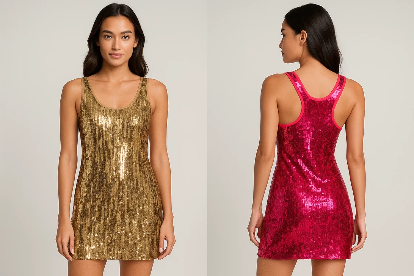 Sparkly Sequin Mini Dresses – Gold & Hot Pink | Holiday