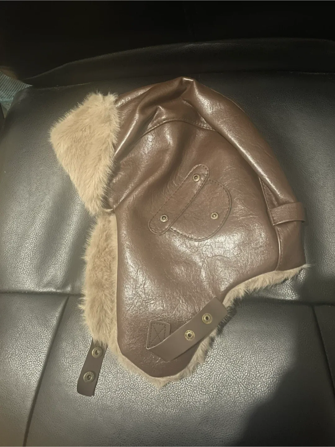 Brown Leather & Faux Fur Trapper Hat image indicator(2)