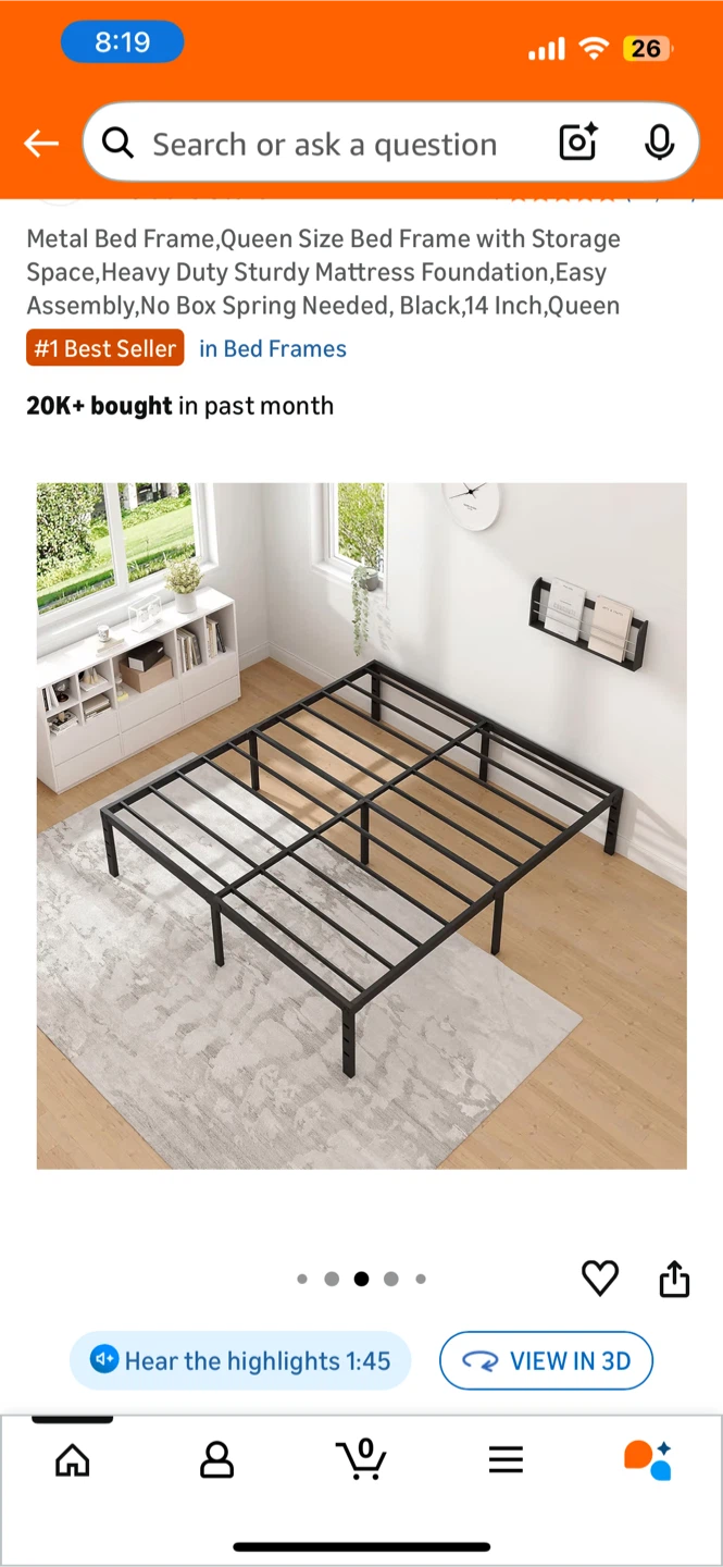 Queen Size Metal Bed Frame 14 Inch Black - photo 2