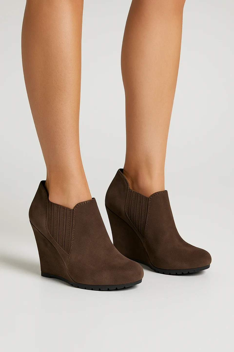 Brown Suede Wedge Booties – Chic Fall/Winter Ankle Boots