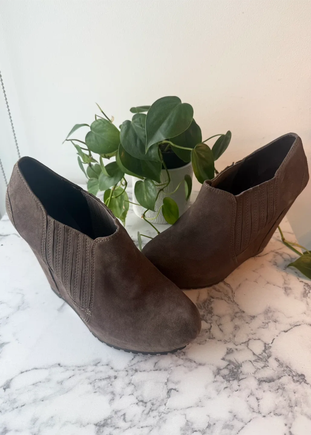 Brown Suede Wedge Booties – Chic Fall/Winter Ankle Boots image indicator(2)