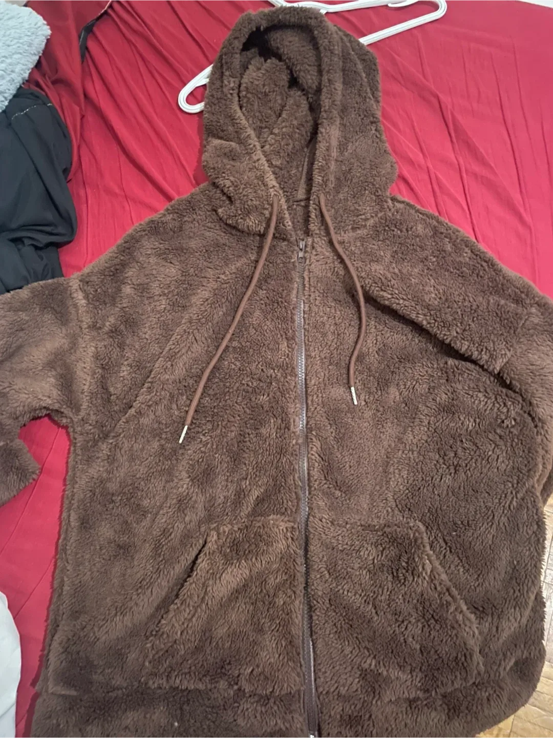Brown Fuzzy Zip-Up Hoodie