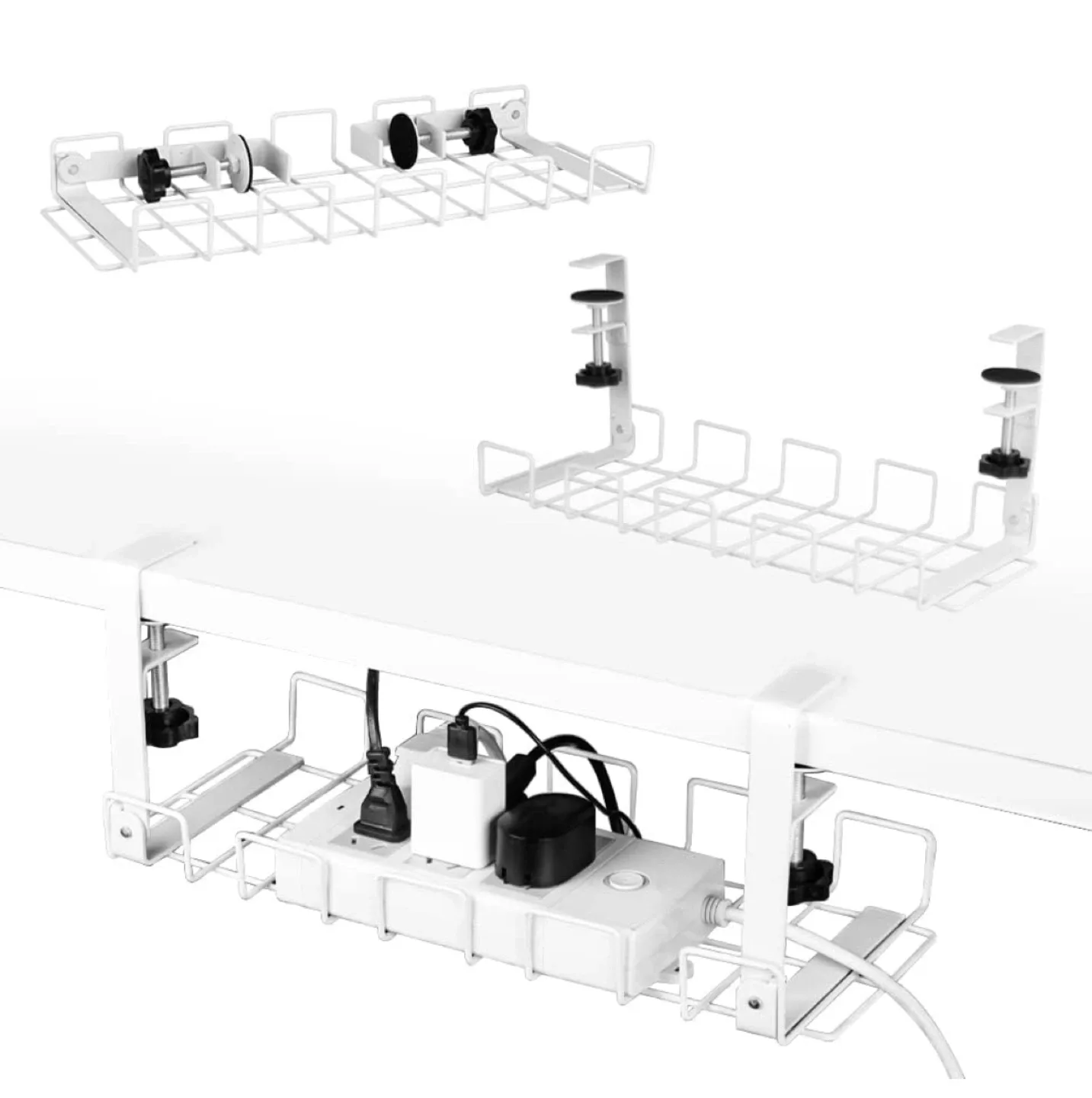 White Under Desk Cable Management Tray Clamp