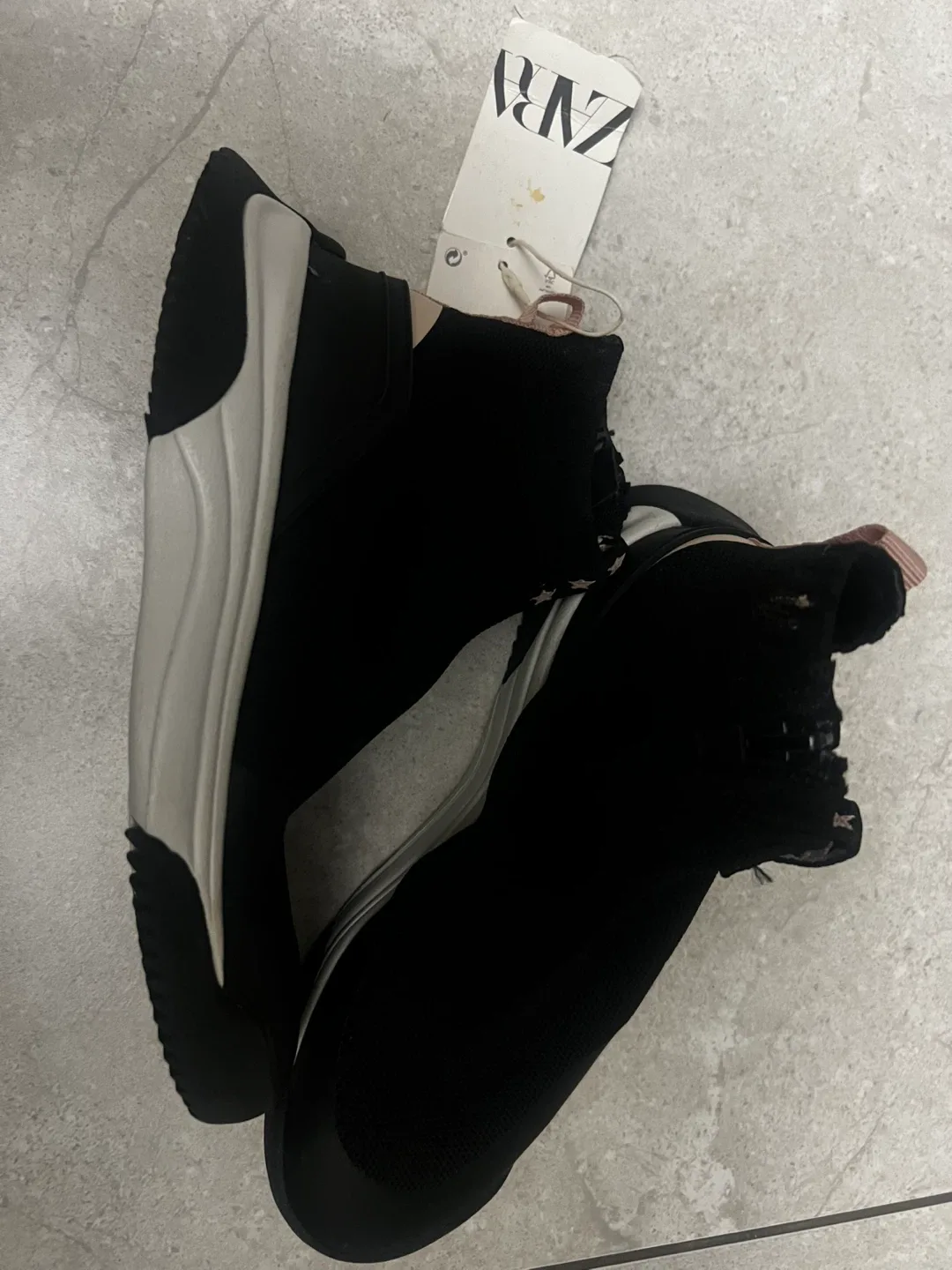 Zara Black Knit High Top Sneakers - Size eu35. Us 3.5