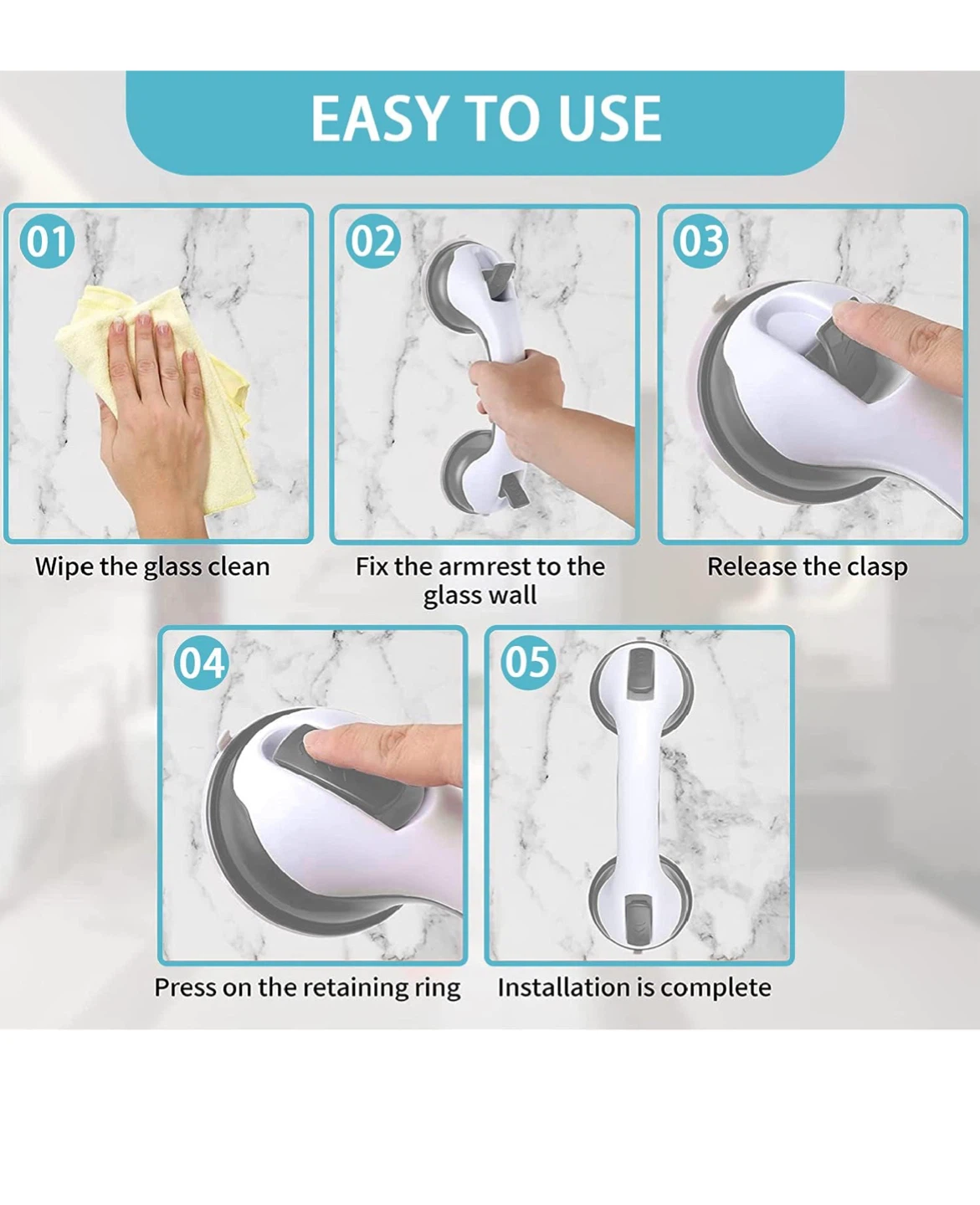 Suction Grab Bar, White & Gray - photo 3