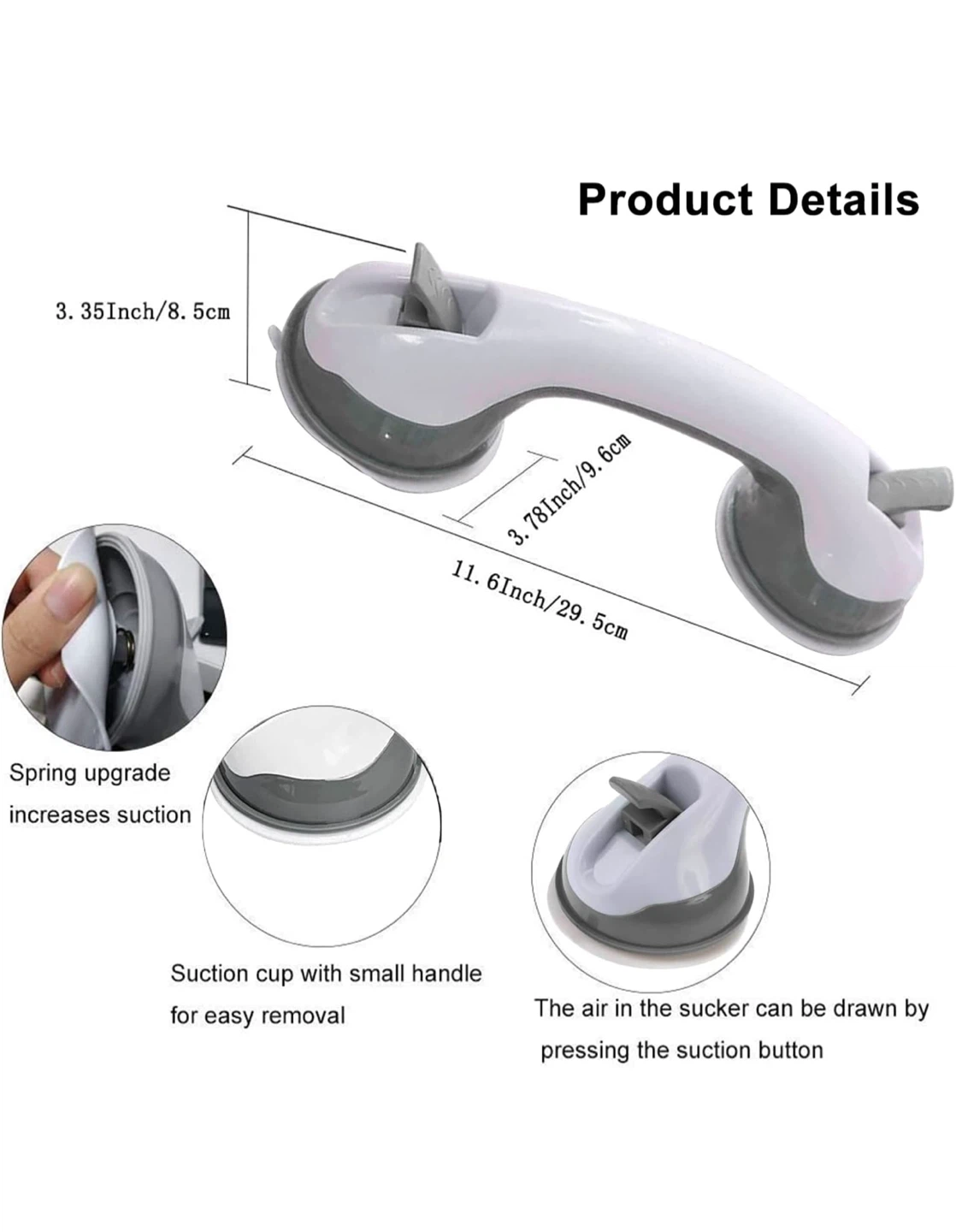 Suction Grab Bar, White & Gray - photo 2