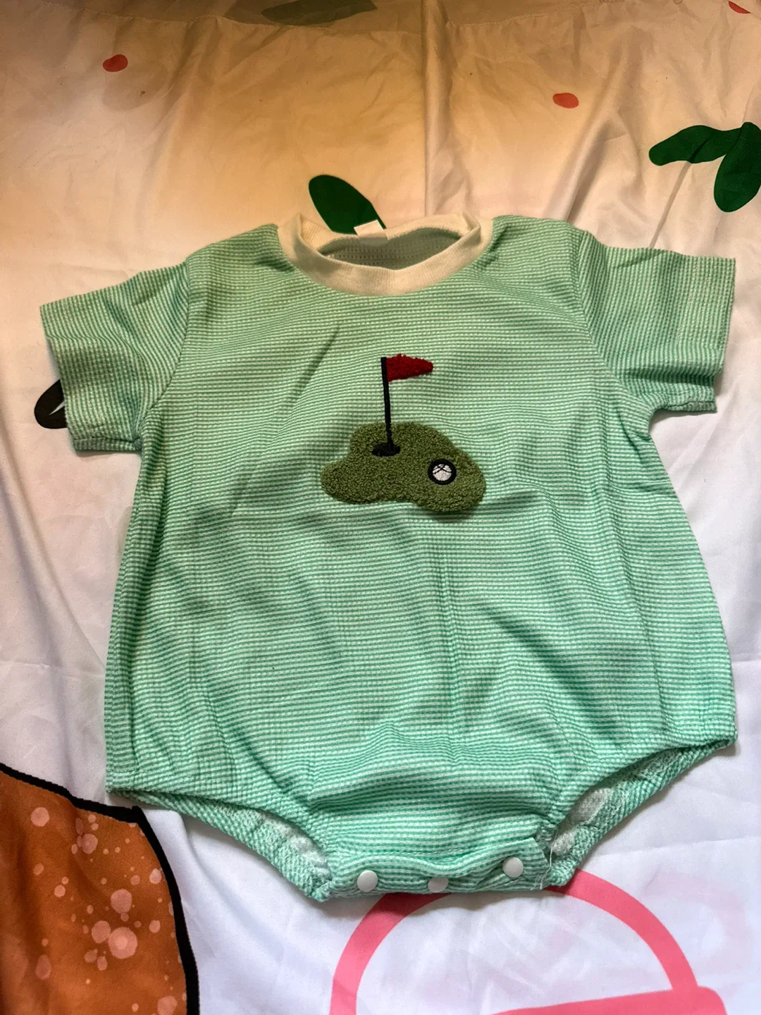 Green Striped Baby Onesie with Golf Applique image indicator(5)