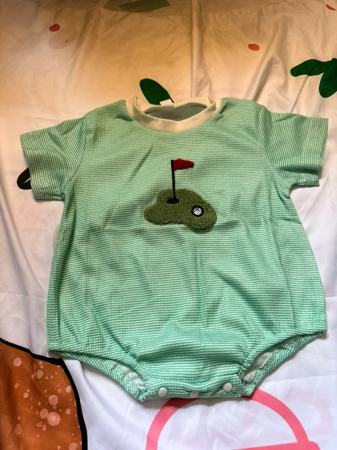 Green Striped Baby Onesie with Golf Applique image indicator(2)