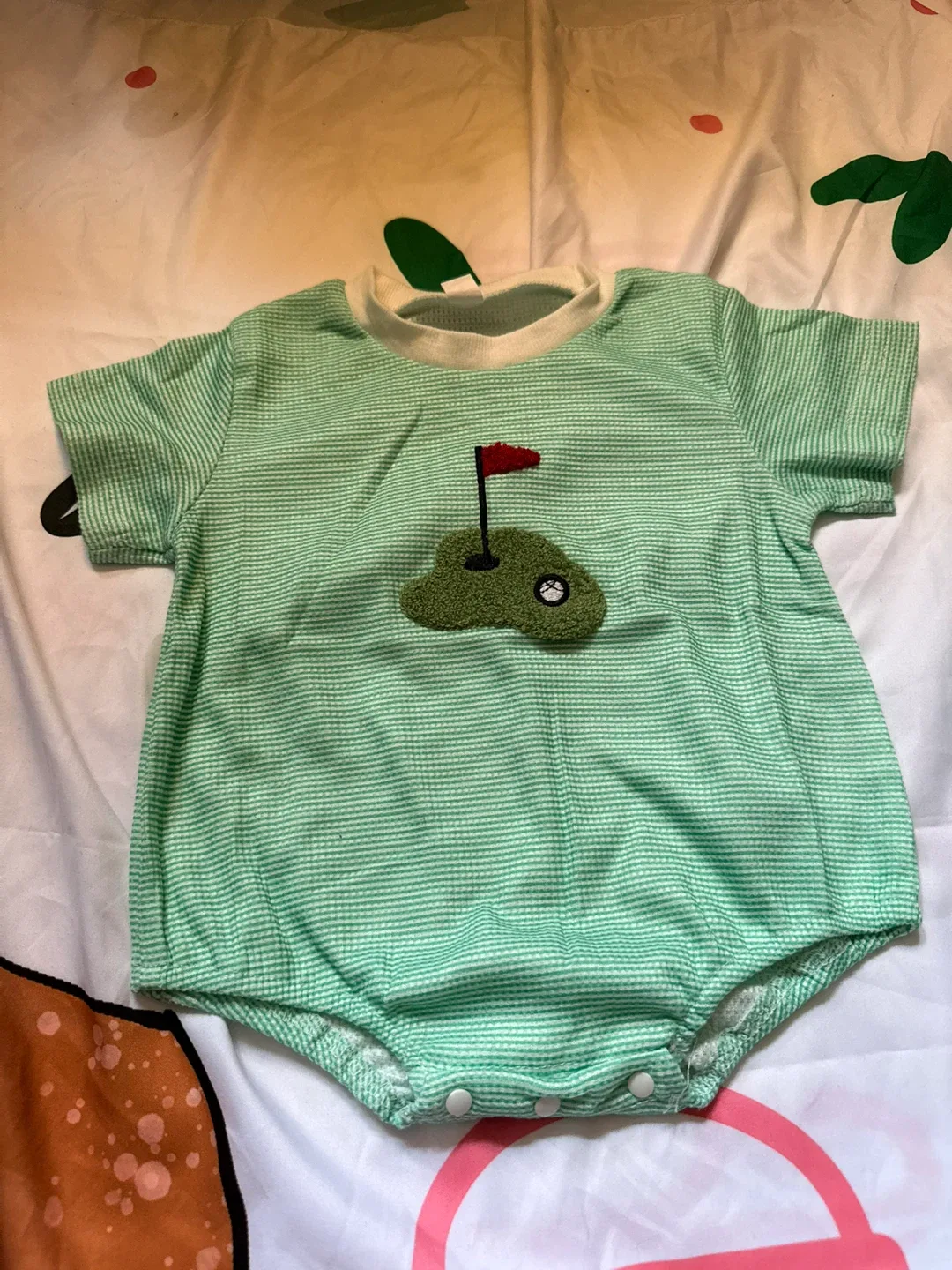 Green Striped Baby Onesie with Golf Applique image indicator(3)