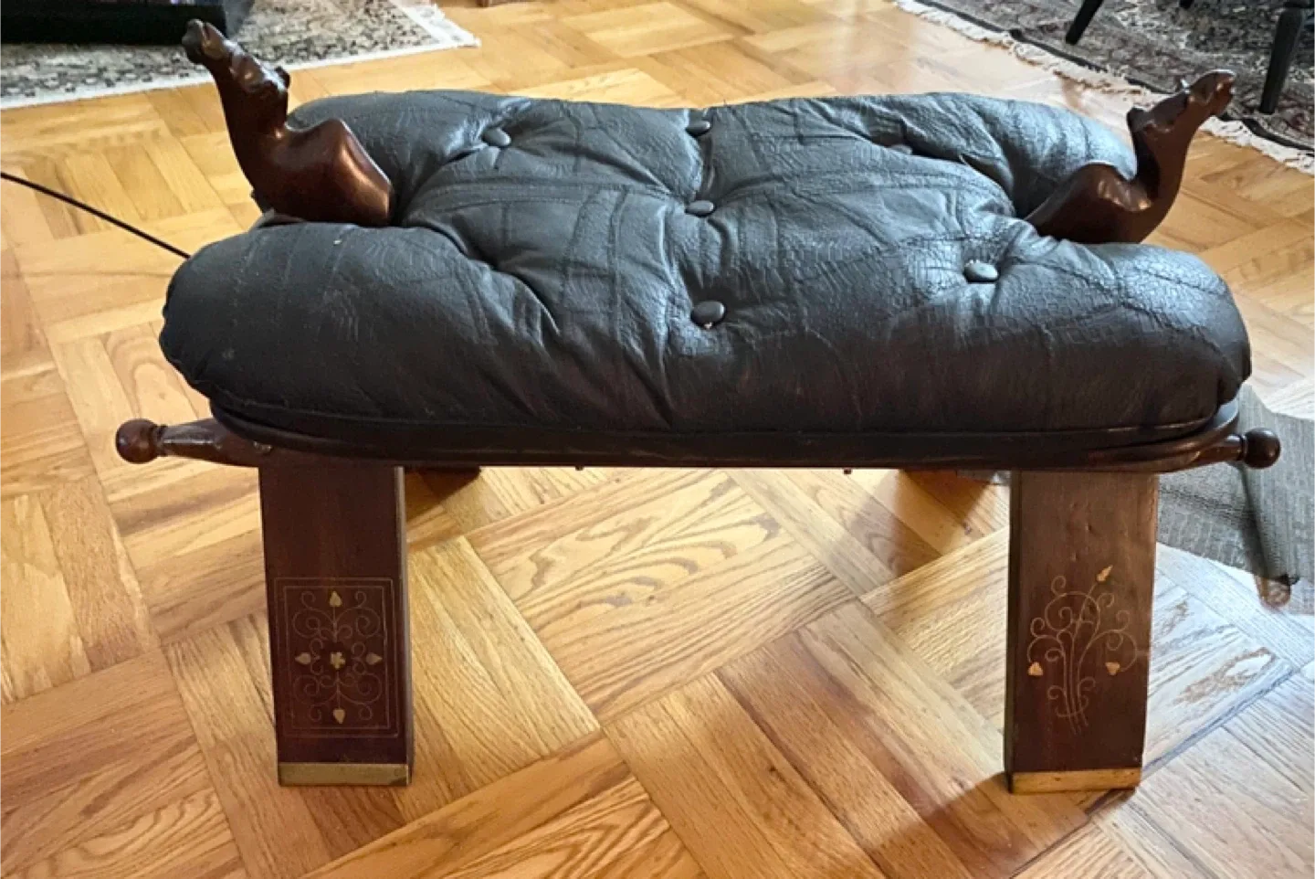 Vintage Leather Ottoman Footstool