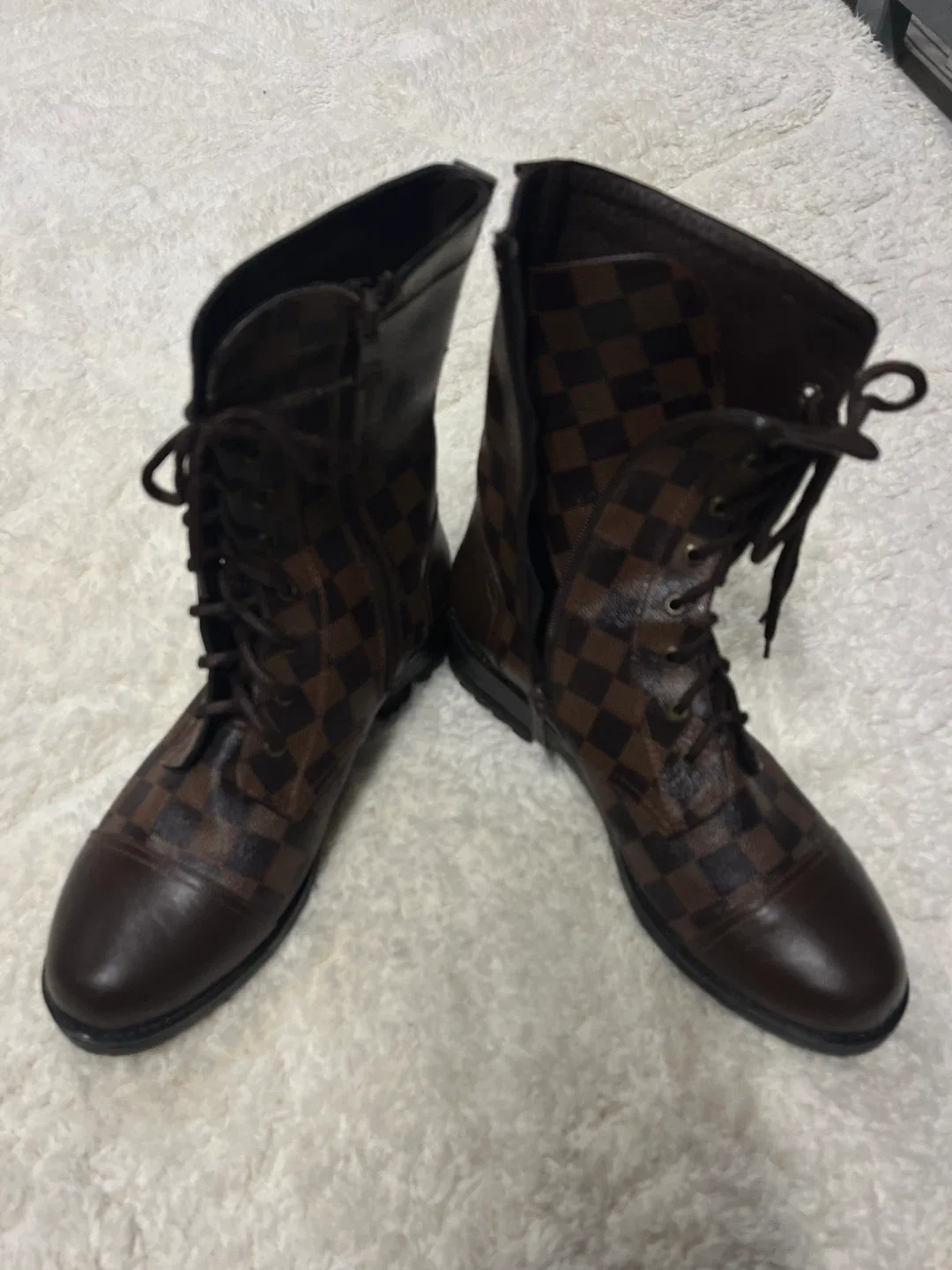 Louis Vuitton Inspired Brown Checkered Boots