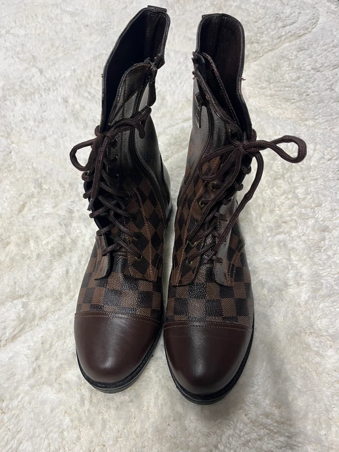 Louis Vuitton Inspired Brown Checkered Boots image indicator(4)