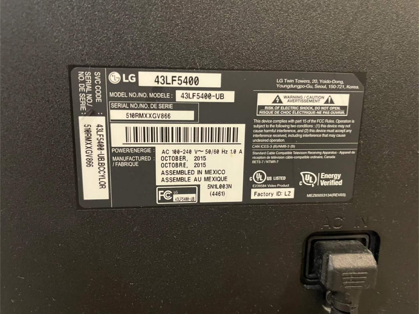LG 43LF5400 43" LED TV - photo 2
