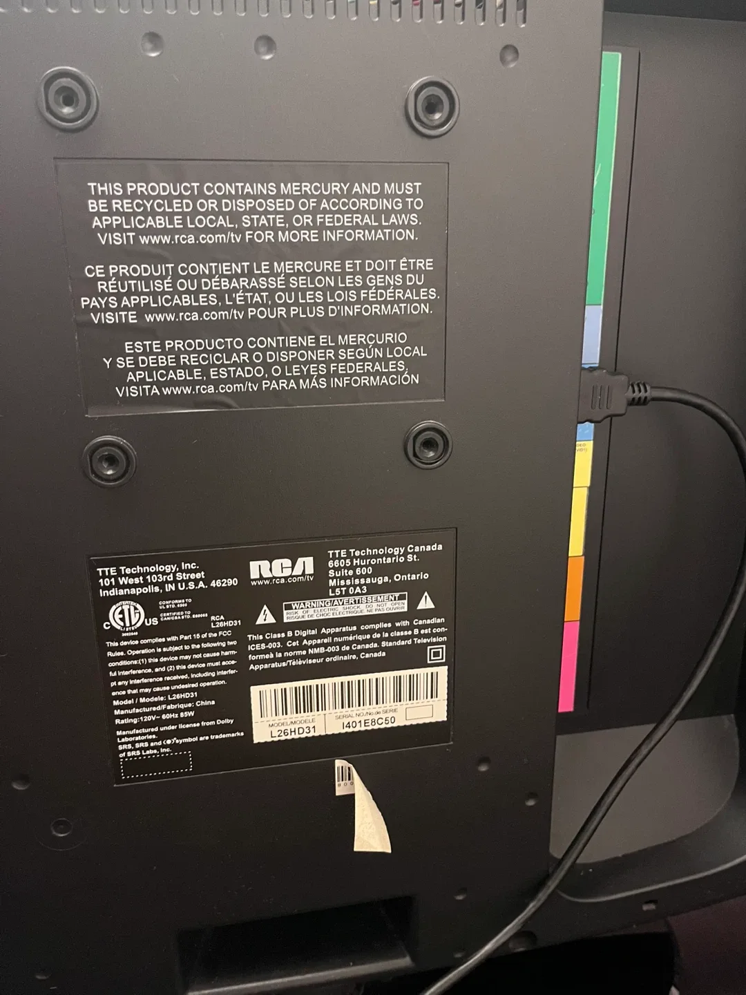 RCA 26” Black Flat Screen TV image indicator(6)