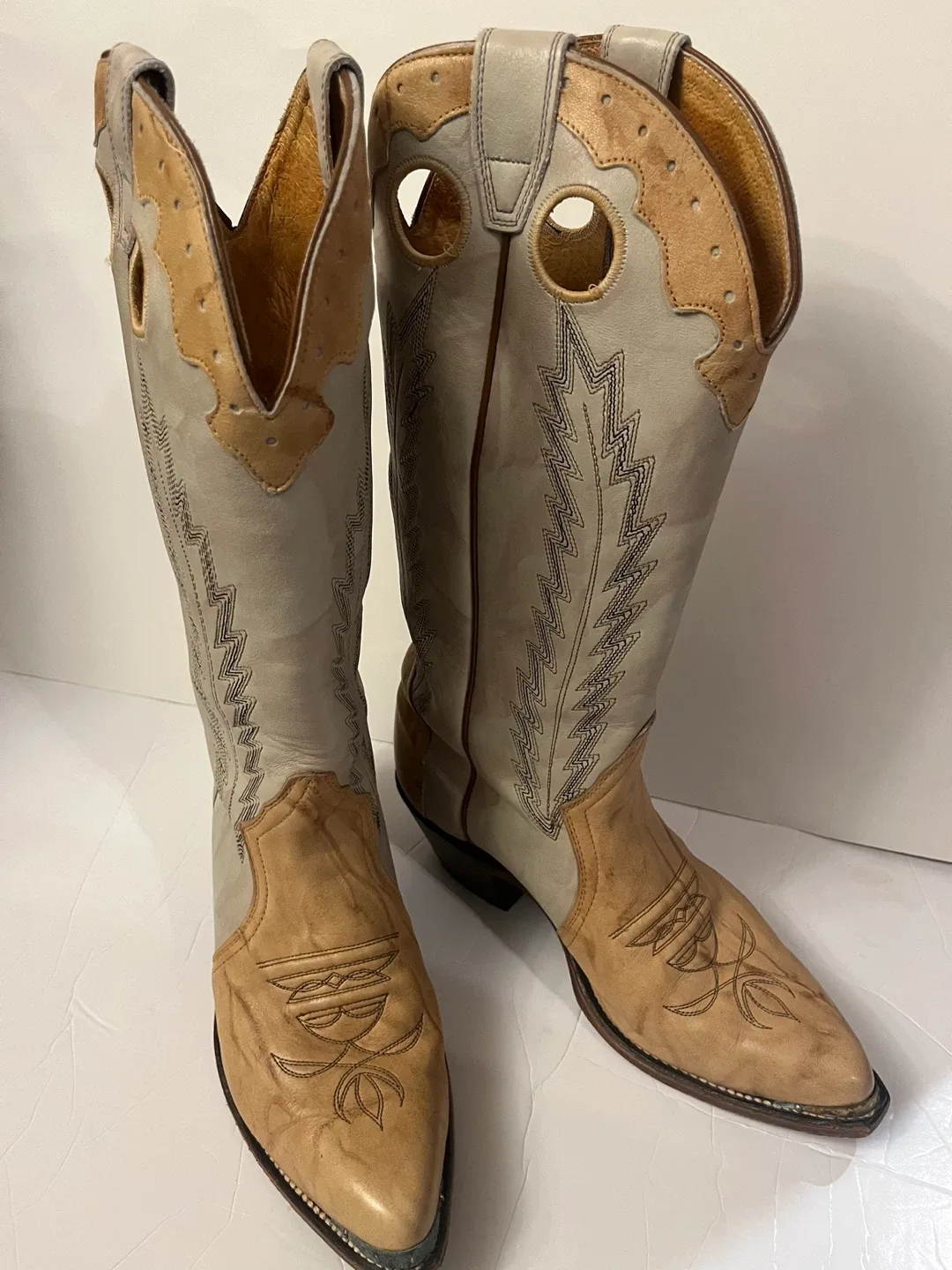 Boulet Cowboy Boots Two-Tone Leather