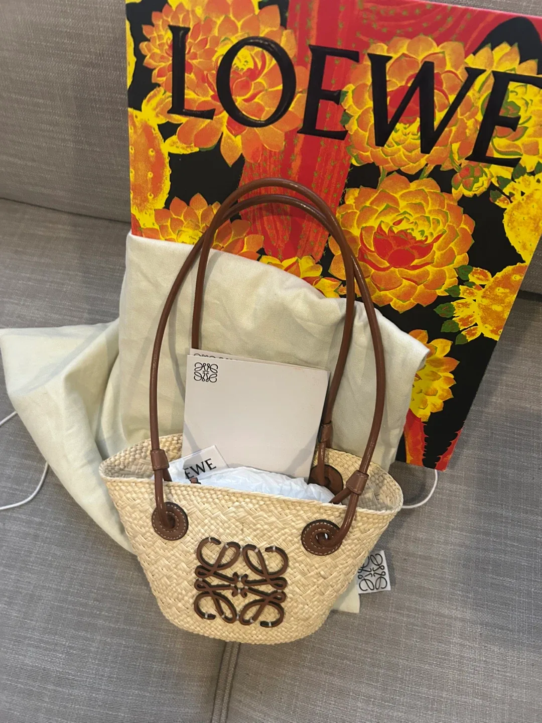 Loewe Mini Anagram Raffia Basket Bag