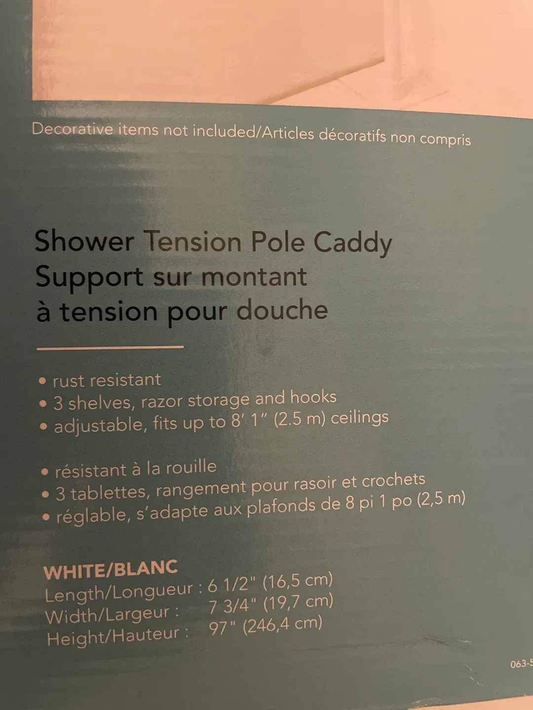 Like New Shower Tension Pole Caddy, White, Adjustable