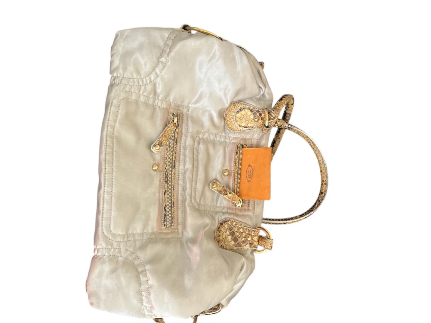 Tod's Beige Leather & Snakeskin Trim Handbag image indicator(3)