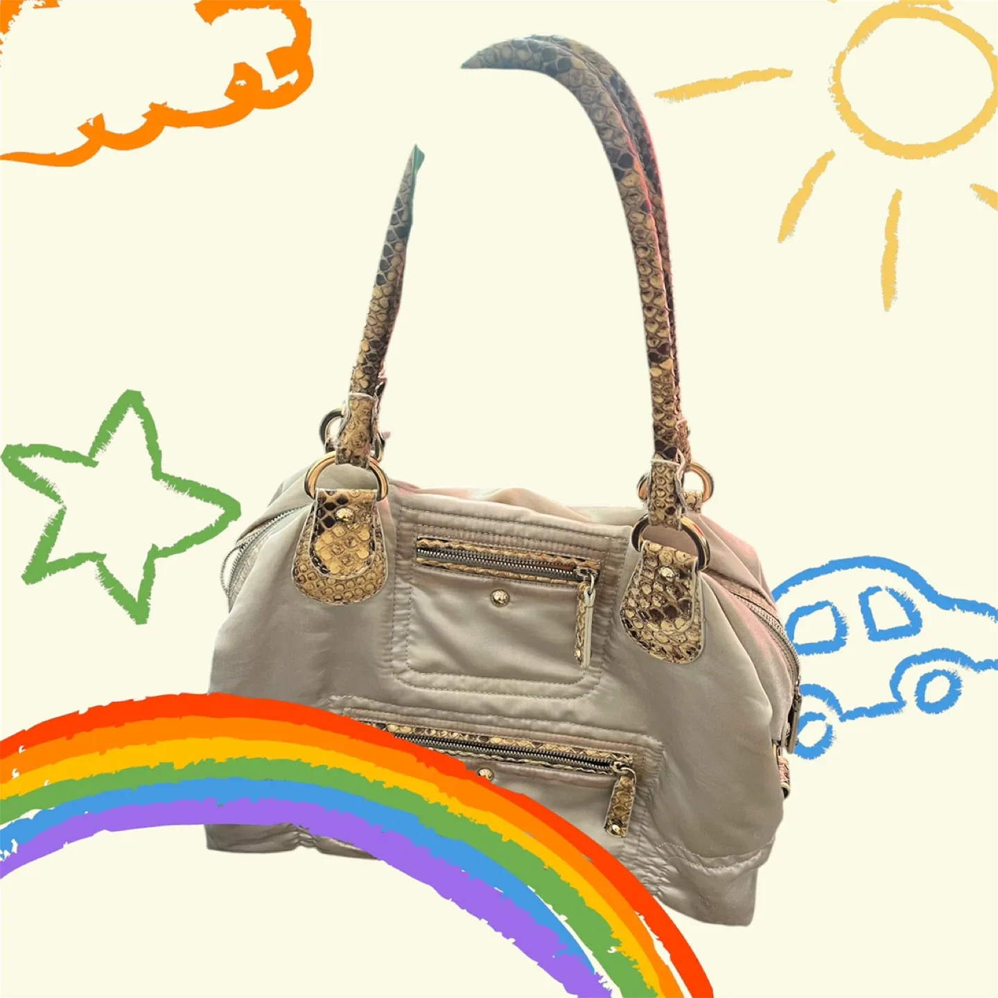 Tod's Beige Leather & Snakeskin Trim Handbag