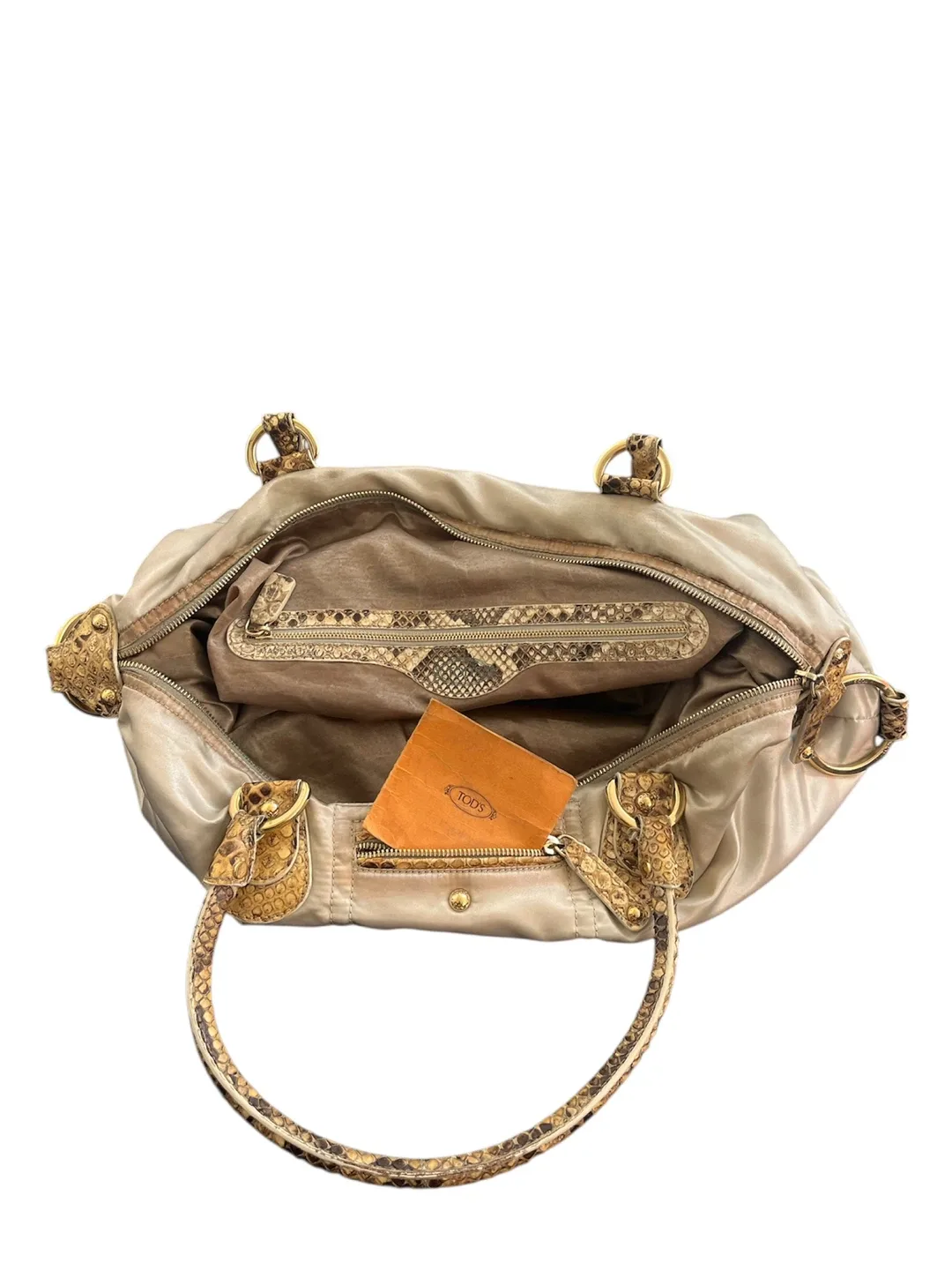 Tod's Beige Leather & Snakeskin Trim Handbag image indicator(5)